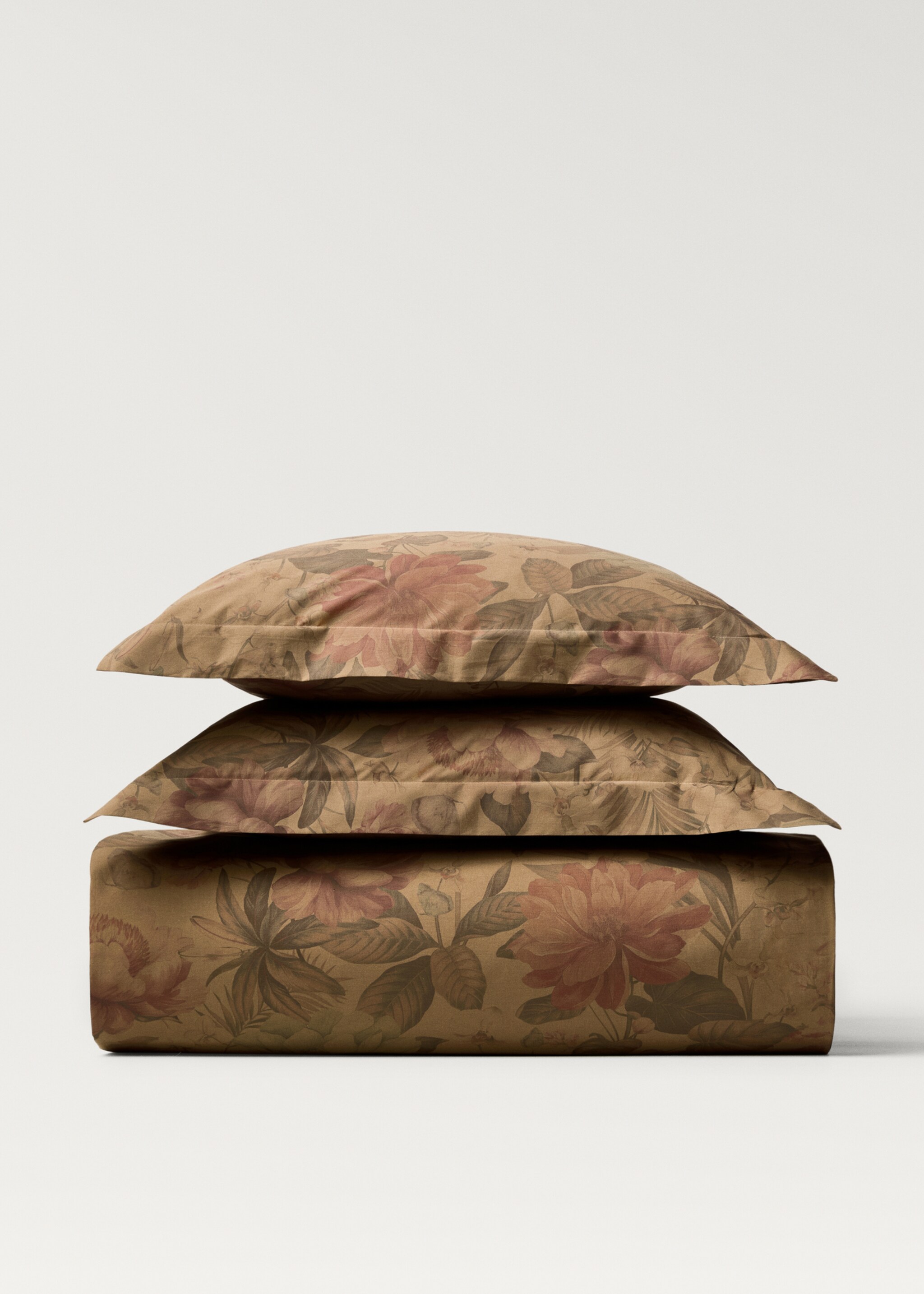 Povlak na přikrývku z bavlněného perkálu s barevným květinovým potiskem, na postel 150/160 cm - Zboží bez modelu, Khaki. Ref: 87012916-00.