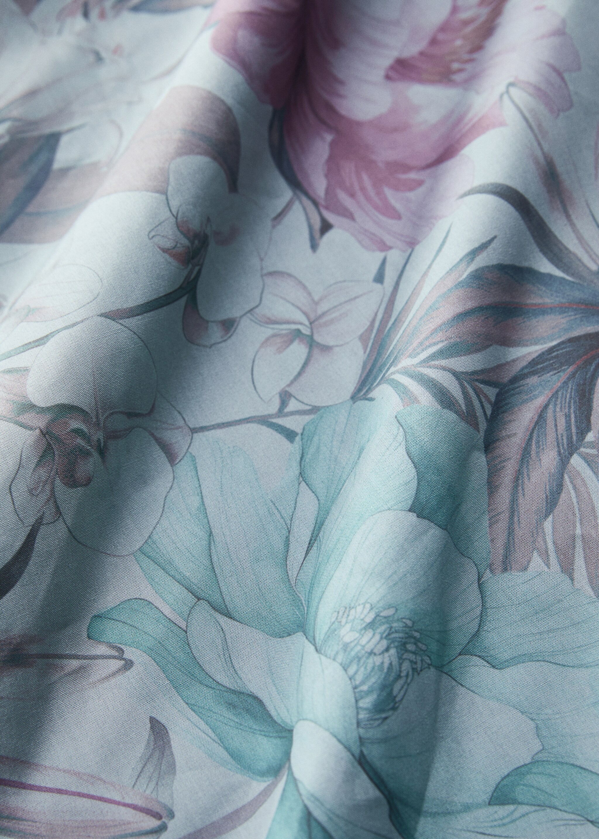 Cotton percale multi-coloured floral-print duvet cover King bed - Details of the article 3, Aqua Green. Ref: 87012916-00.