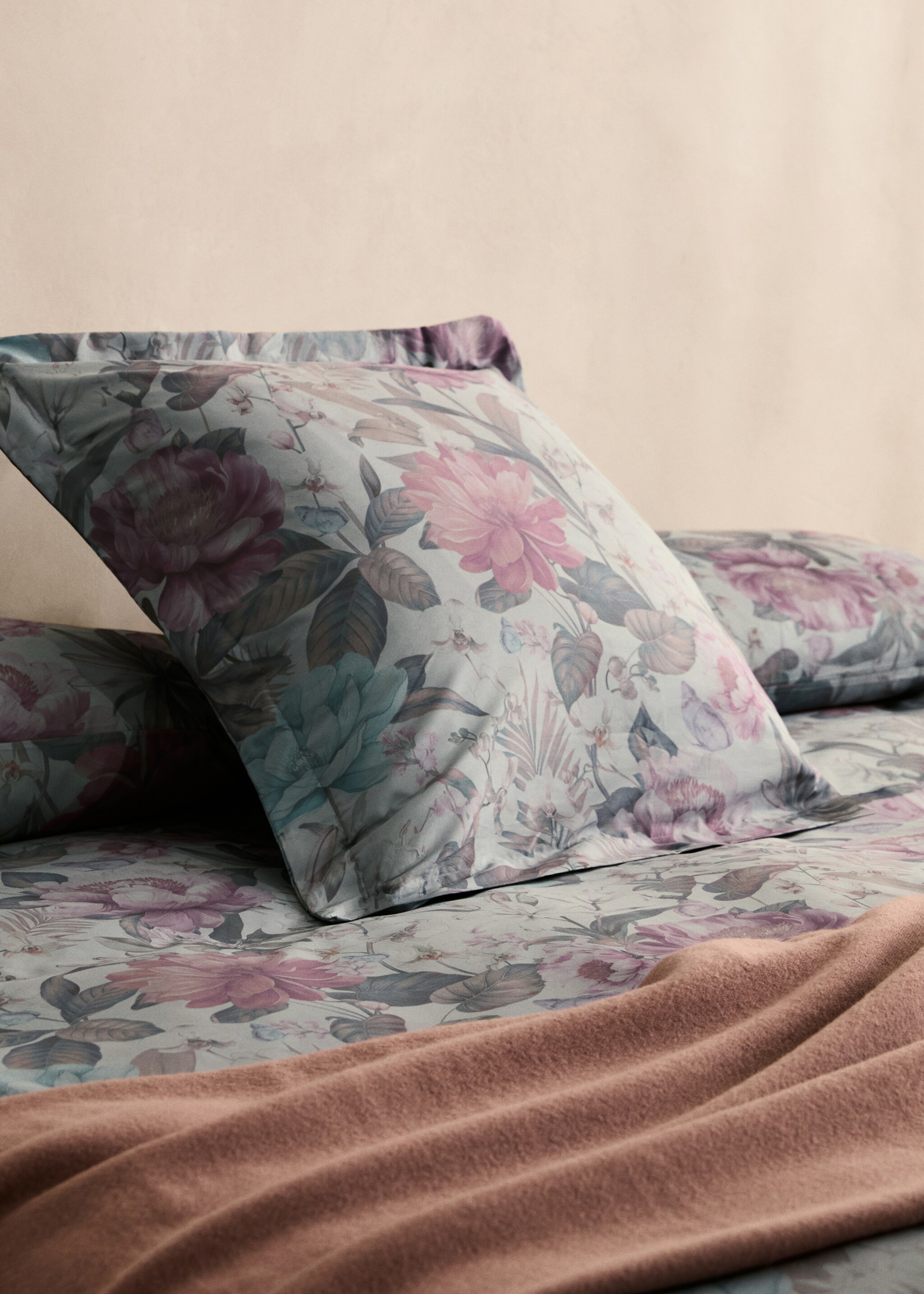Cotton percale multi-coloured floral-print duvet cover King bed - Details of the article 7, Aqua Green. Ref: 87012916-00.