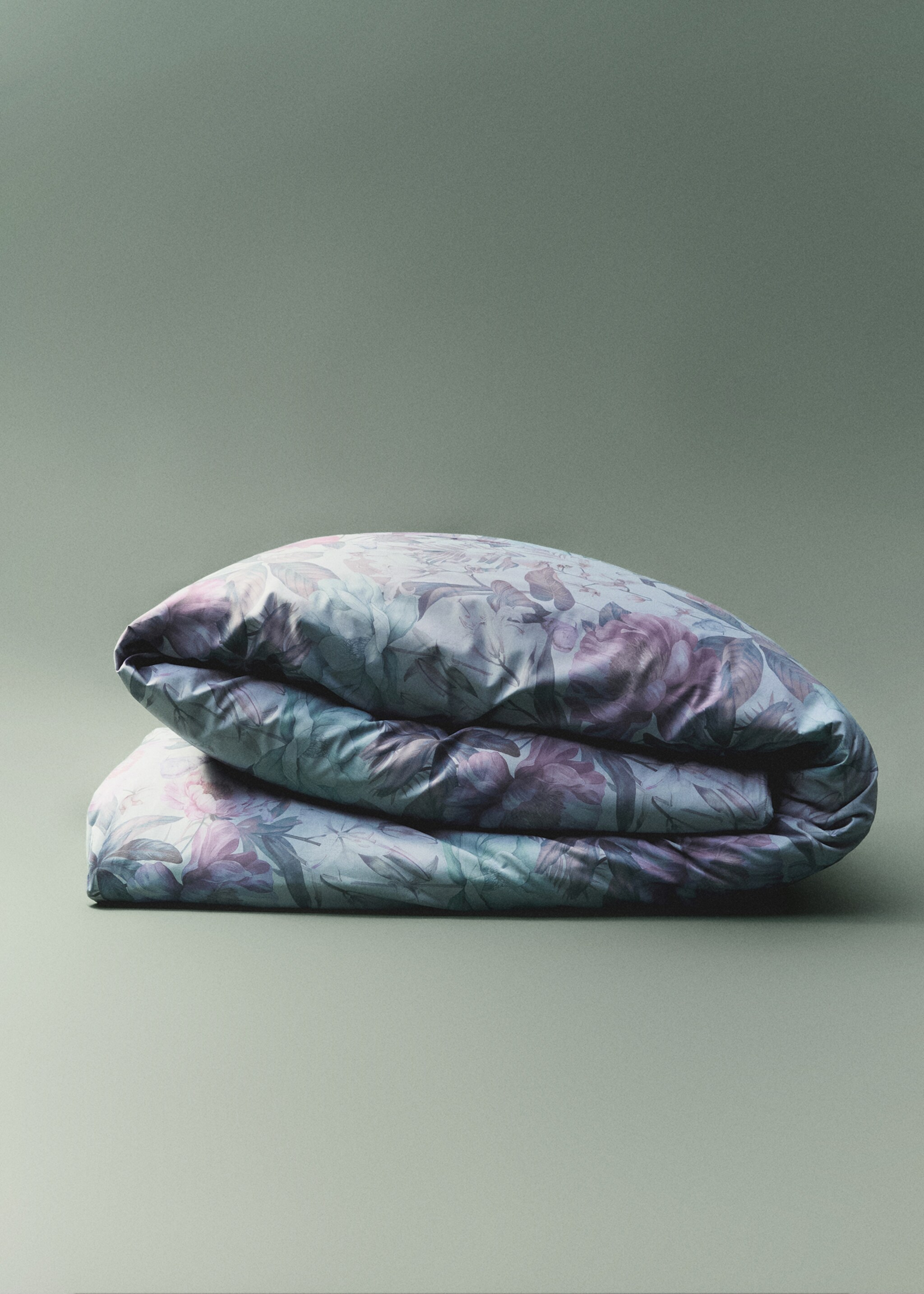 Cotton percale multi-coloured floral-print duvet cover King bed - Details of the article 8, Aqua Green. Ref: 87012916-00.