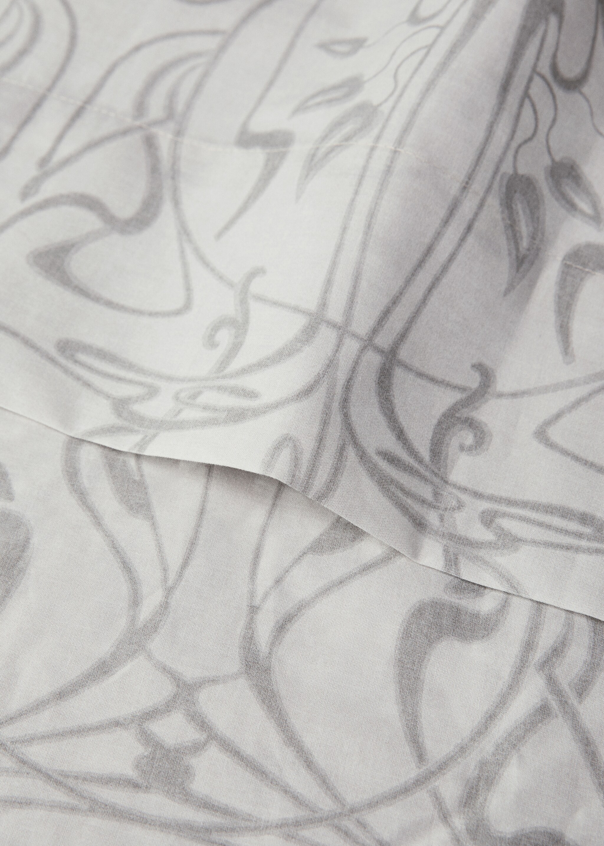Percale cotton top sheet with ornamental print for 90 cm bed - Details of the article 1, Light/Pastel Grey. Ref: 87012940-00.