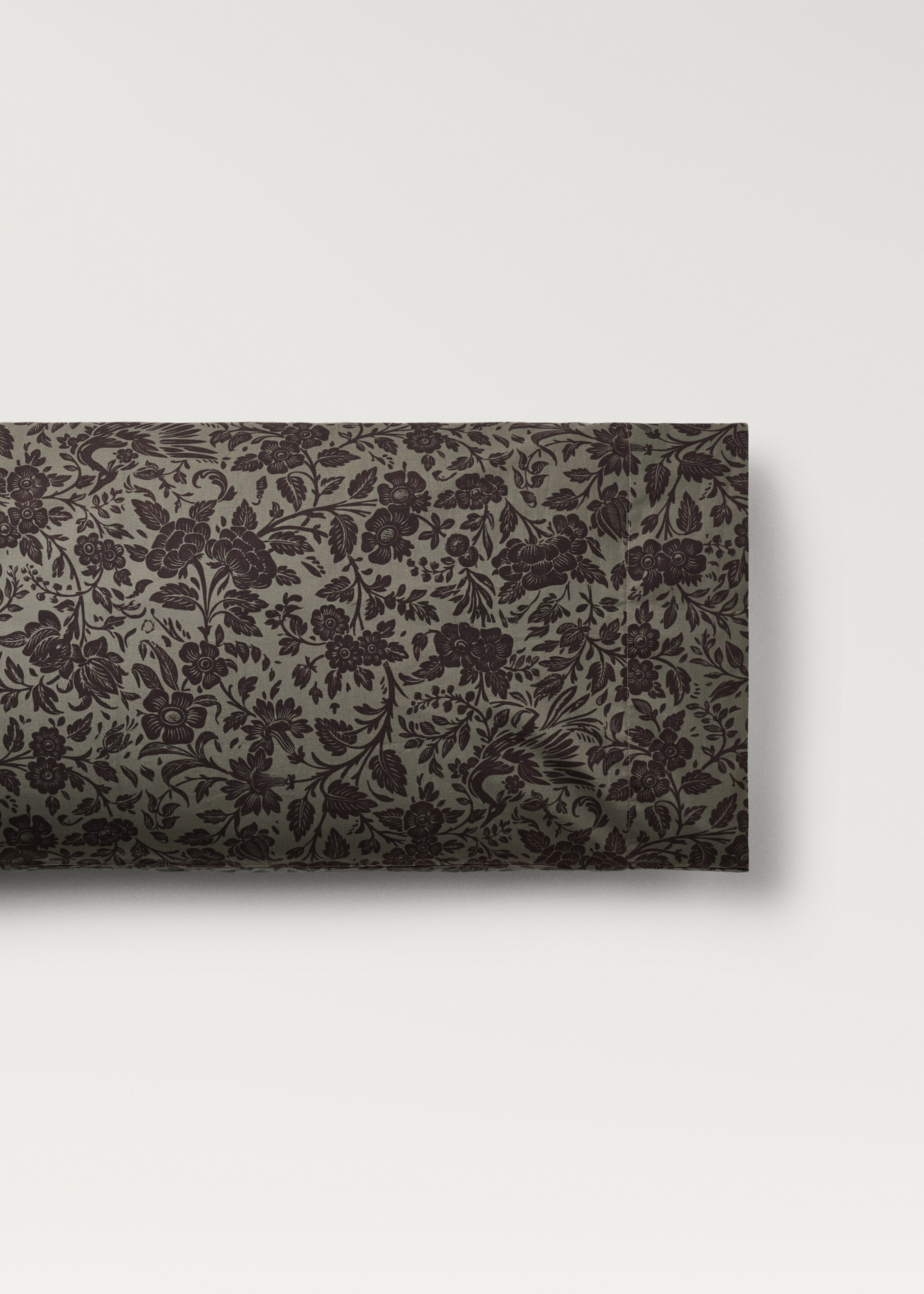 Cotton percale printed two-tone floral pillowcase, 45x110 cm - Article without model, Khaki. Ref: 87012949-00.