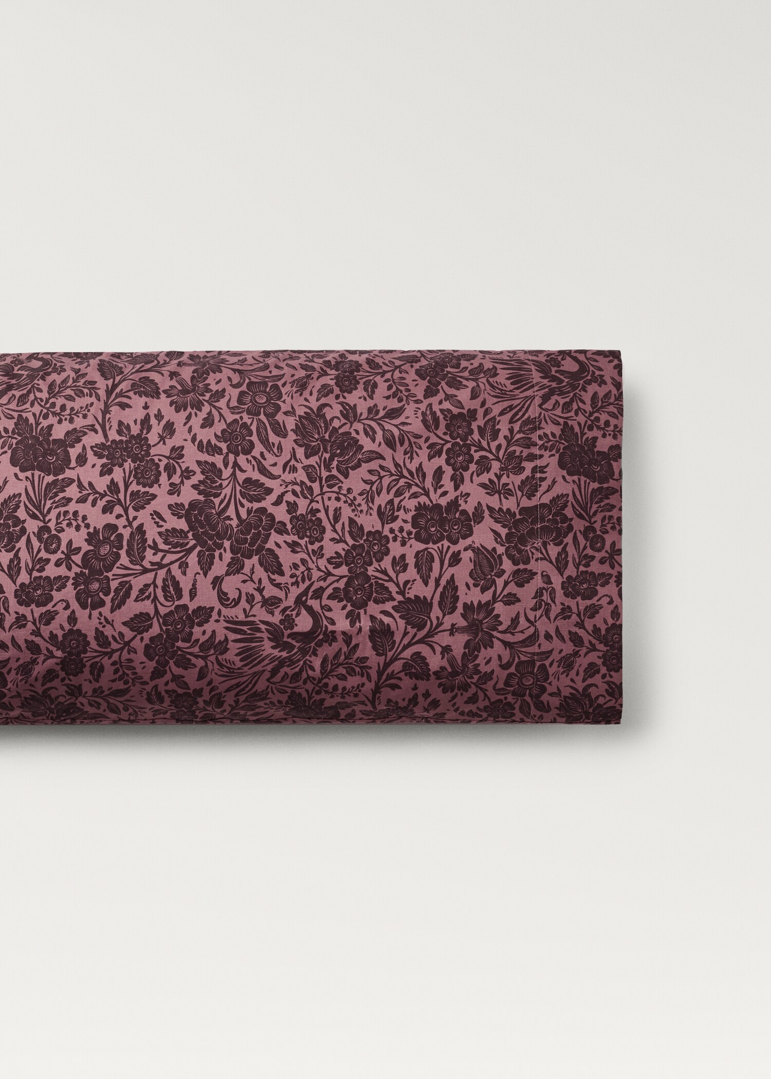 Cotton percale printed two-tone floral pillowcase, 45x110 cm - Article without model