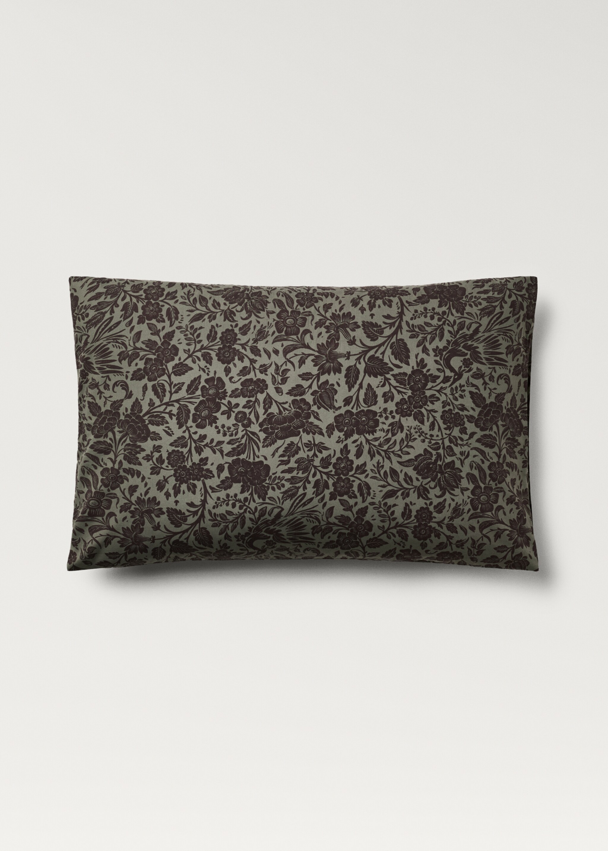 Two cotton percale two-tone floral-print pillowcases 50x75 cm - Article without model, Khaki. Ref: 87012950-00.