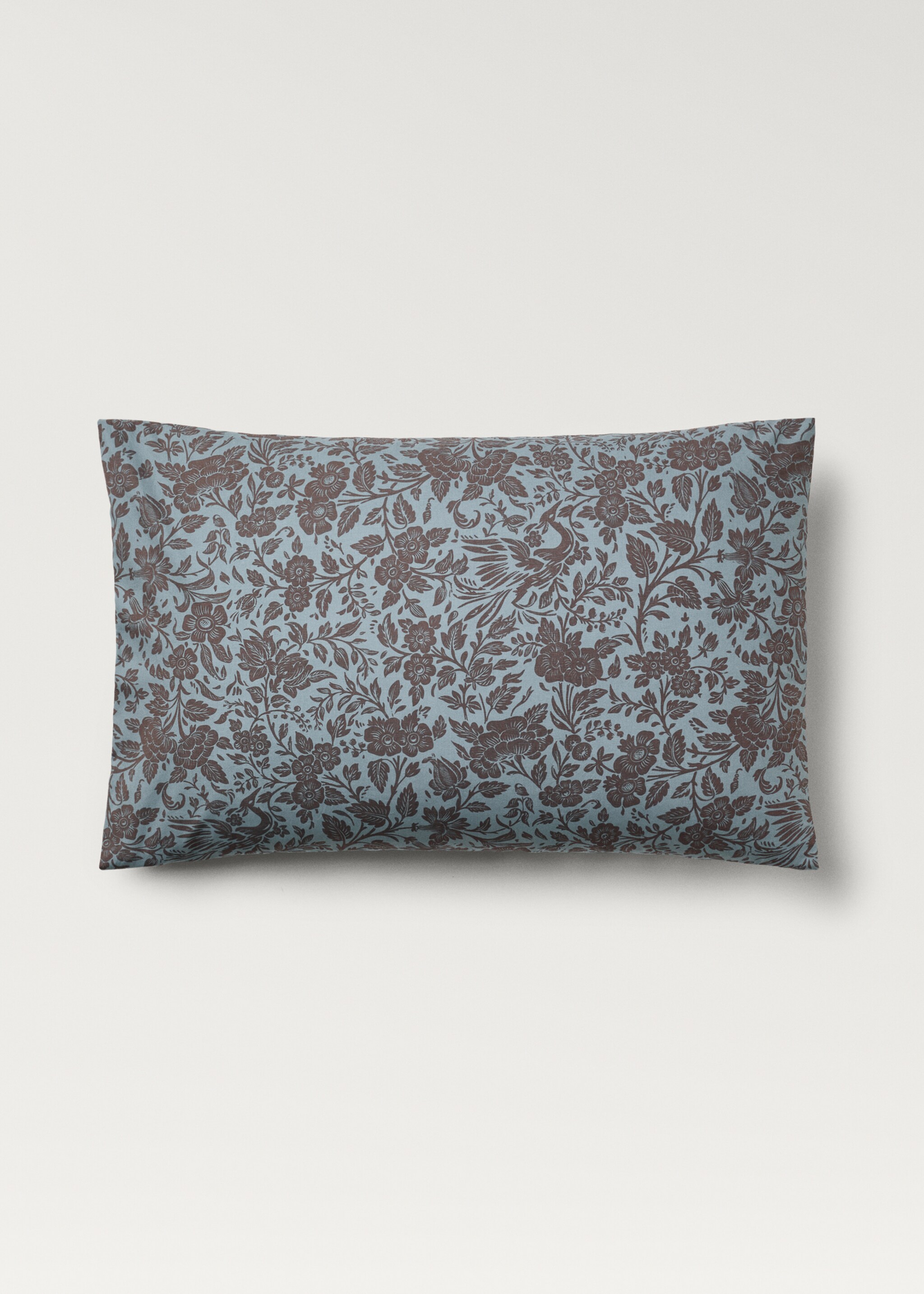 Two cotton percale two-tone floral-print pillowcases 50x75 cm - Article without model, Aqua Green. Ref: 87012950-00.