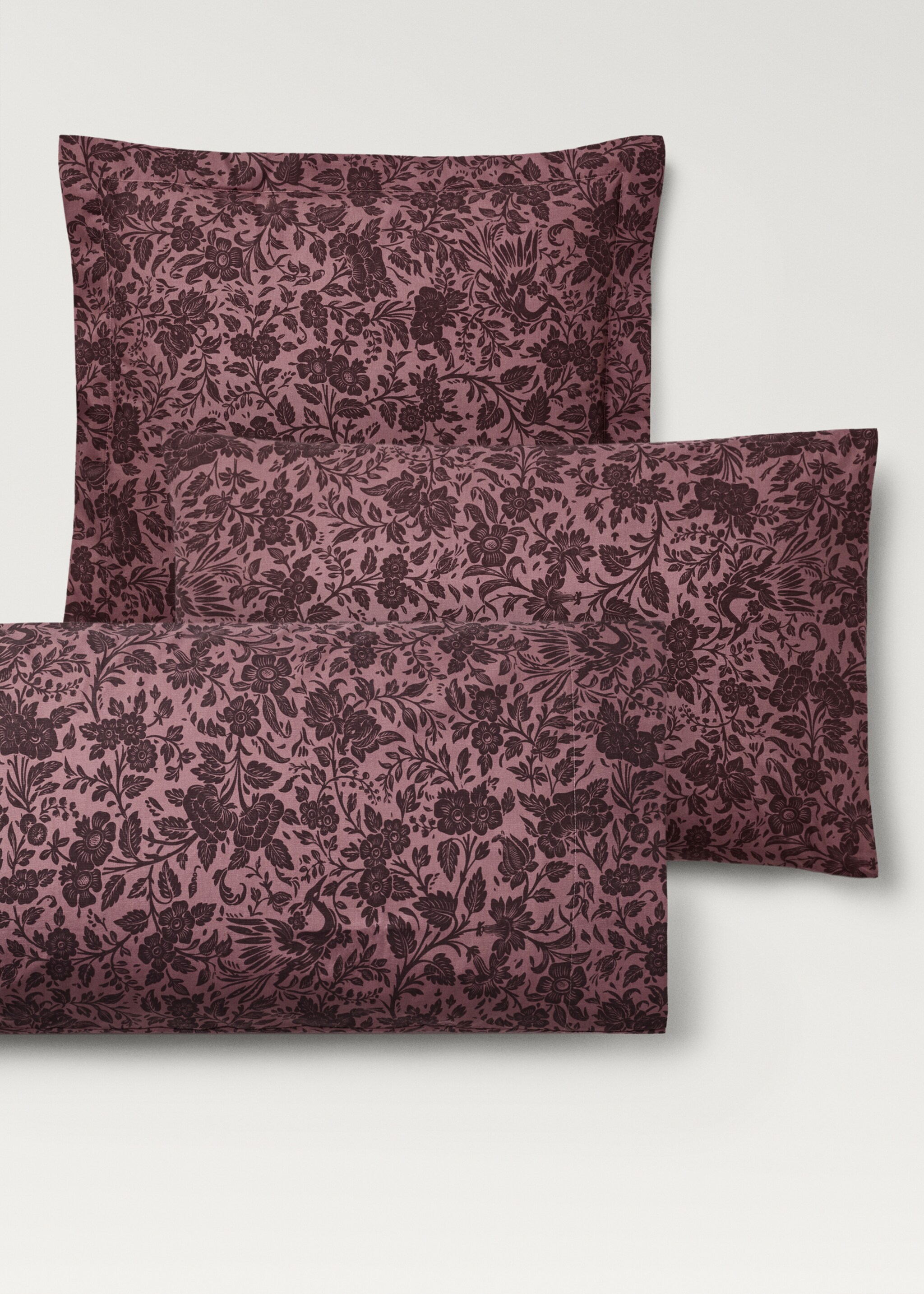 Two cotton percale two-tone floral-print pillowcases 50x75 cm - Details of the article 4, Pink. Ref: 87012950-00.