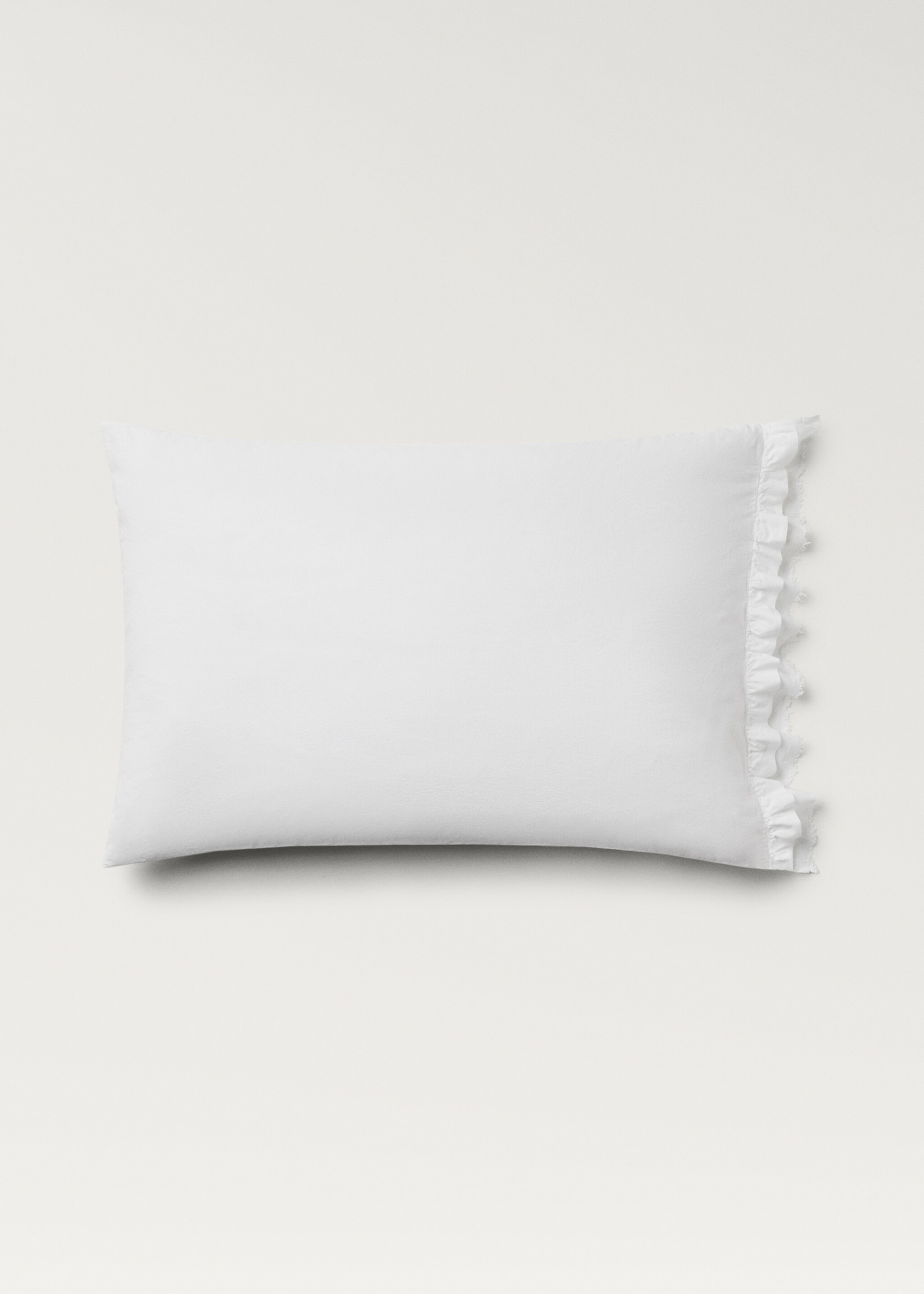 Two washed cotton pillowcases with linen ruffle 50x75 cm - Article without model, White. Ref: 87012990-00.