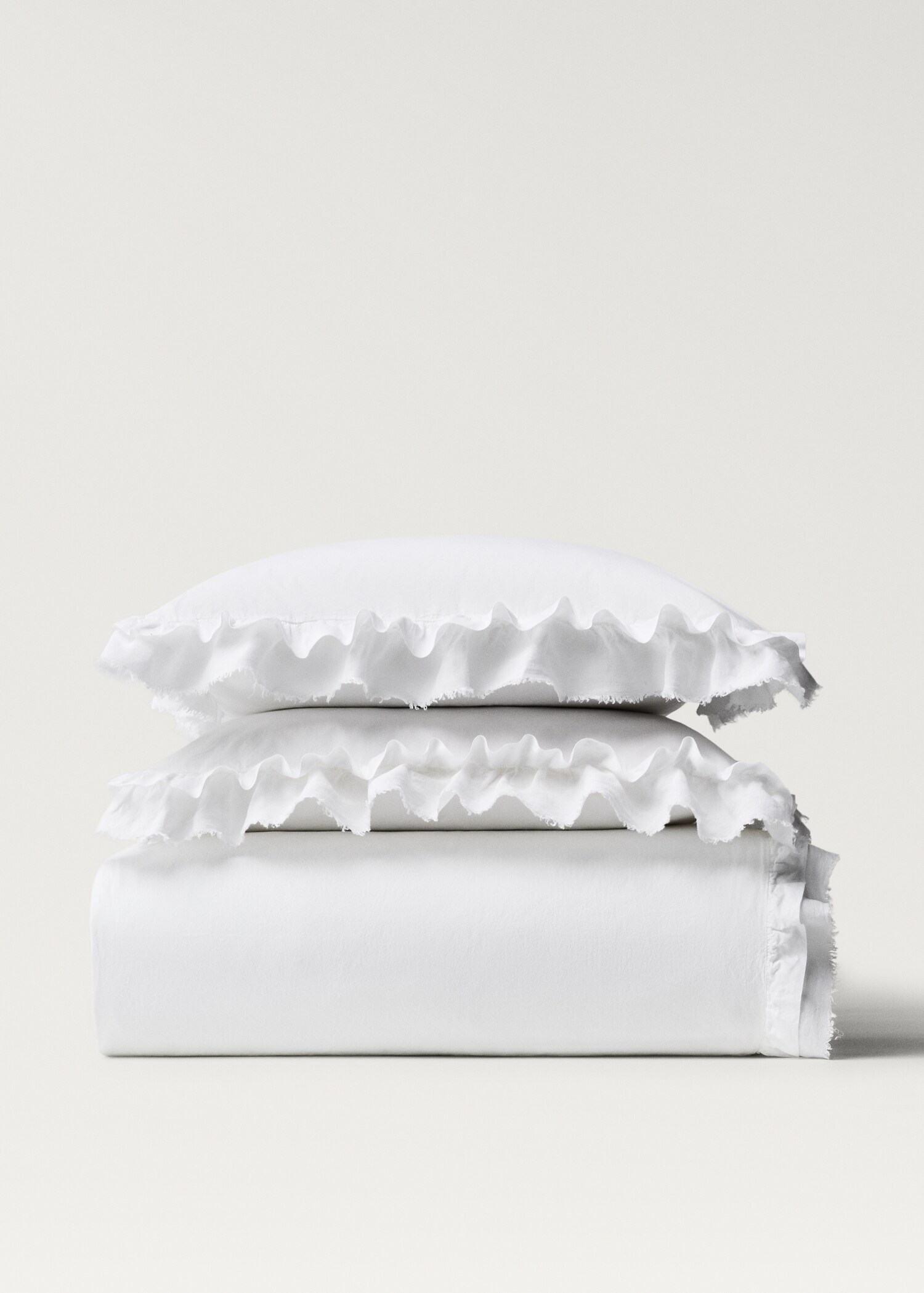 Washed cotton duvet cover with linen ruffle Single bed - Article without model