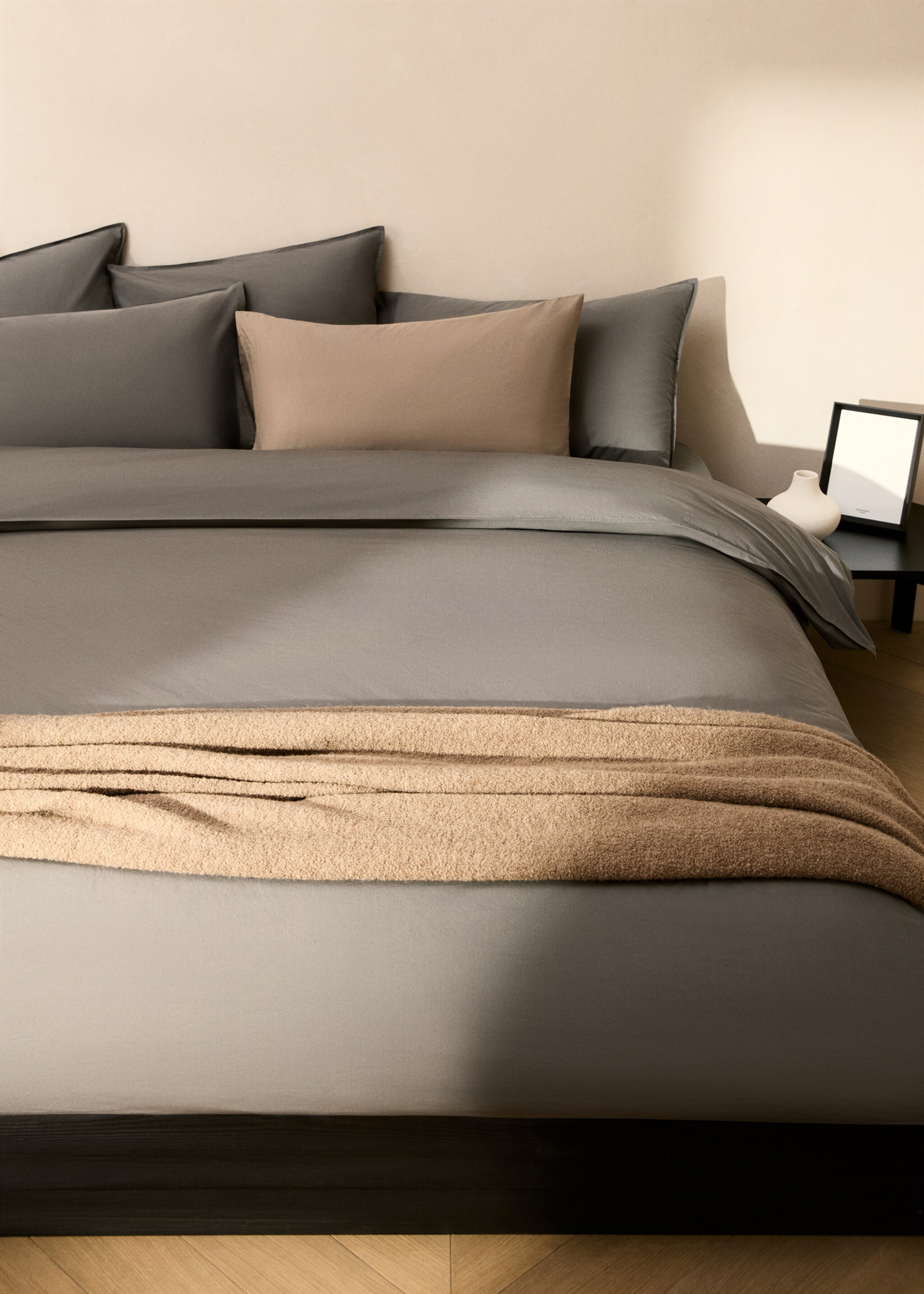 Cotton poplin double-stitched children's duvet cover Single bed - Details of the article 8, Medium Grey. Ref: 87013041-00.