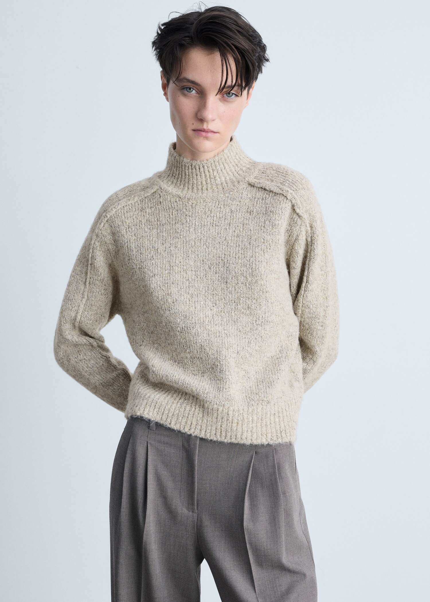 Knitted sweater with perkins neck - Medium plane