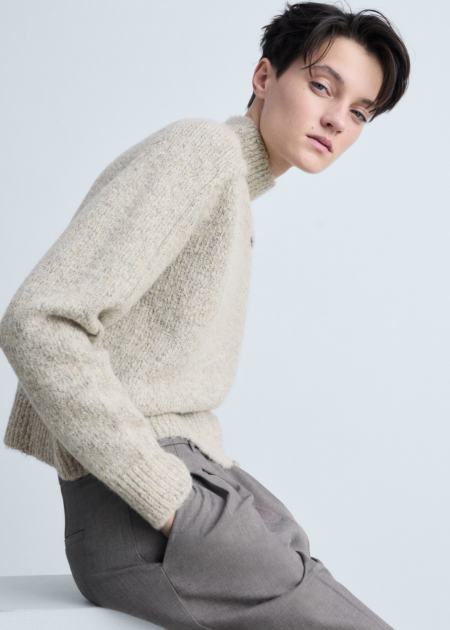 Knitted sweater with perkins neck - Details of the article 2