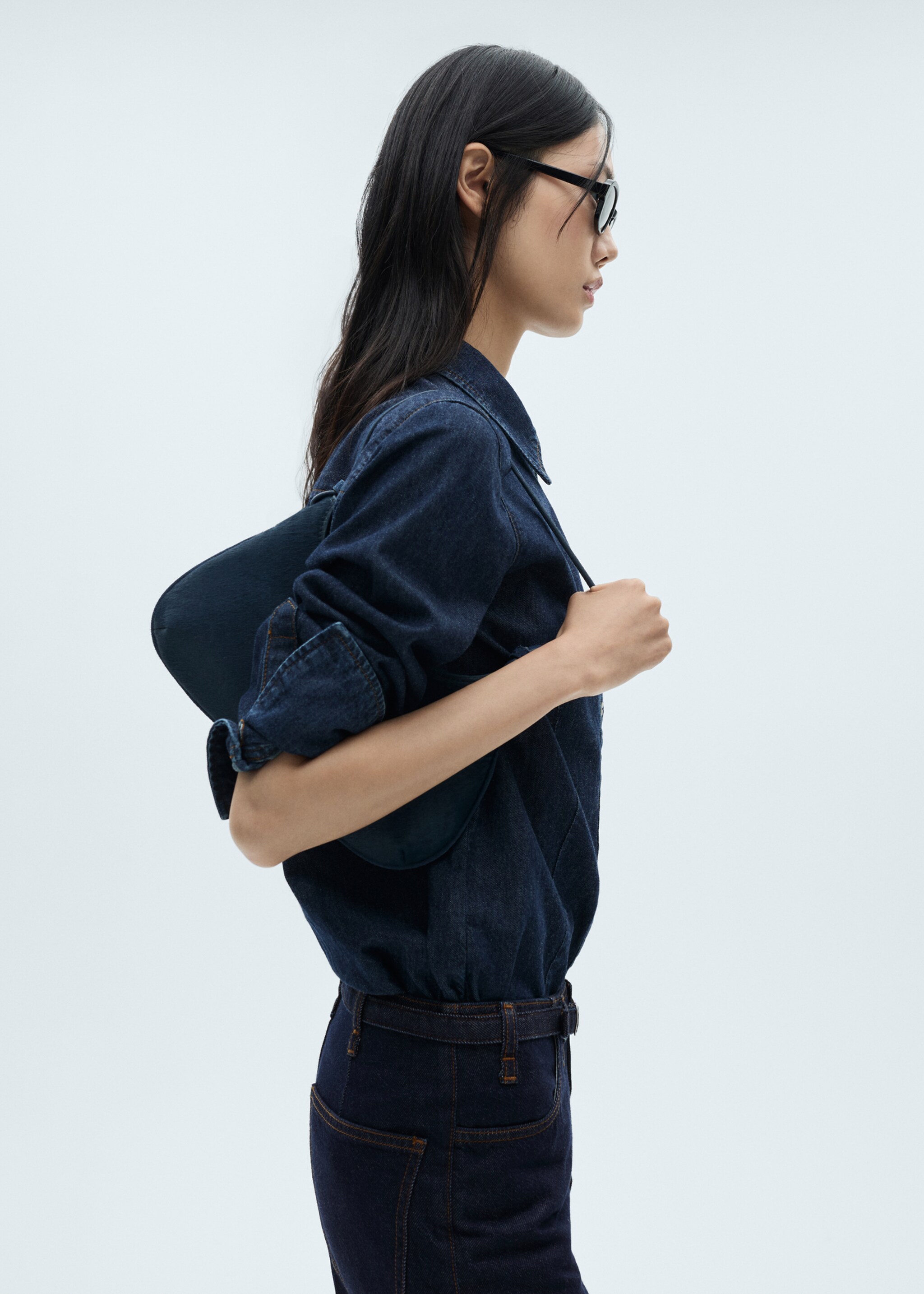 Rinse-wash wide leg jeans with belt - Details of the article 1, Open Blue. Ref: 87013282-00.