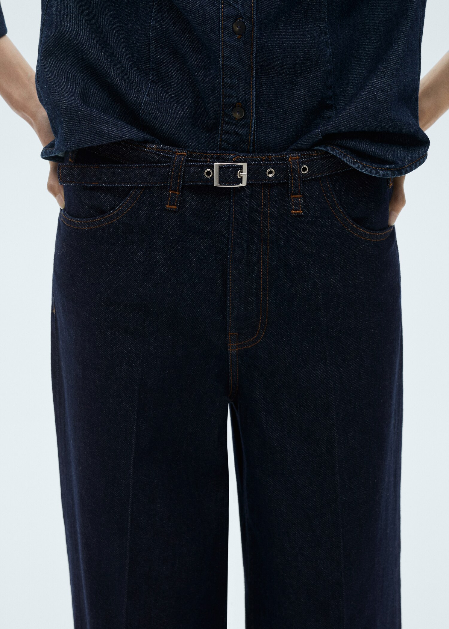 Rinse-wash wide leg jeans with belt - Details of the article 6