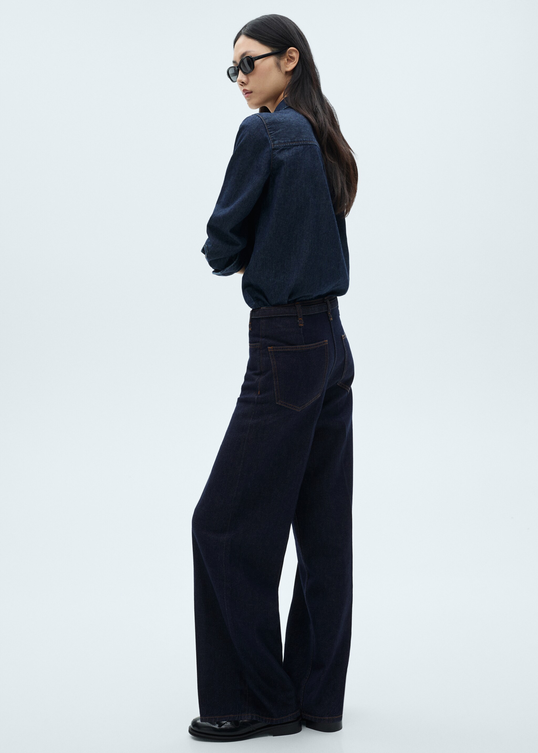 Rinse-wash wide leg jeans with belt - Reverse of the article, Open Blue. Ref: 87013282-00.