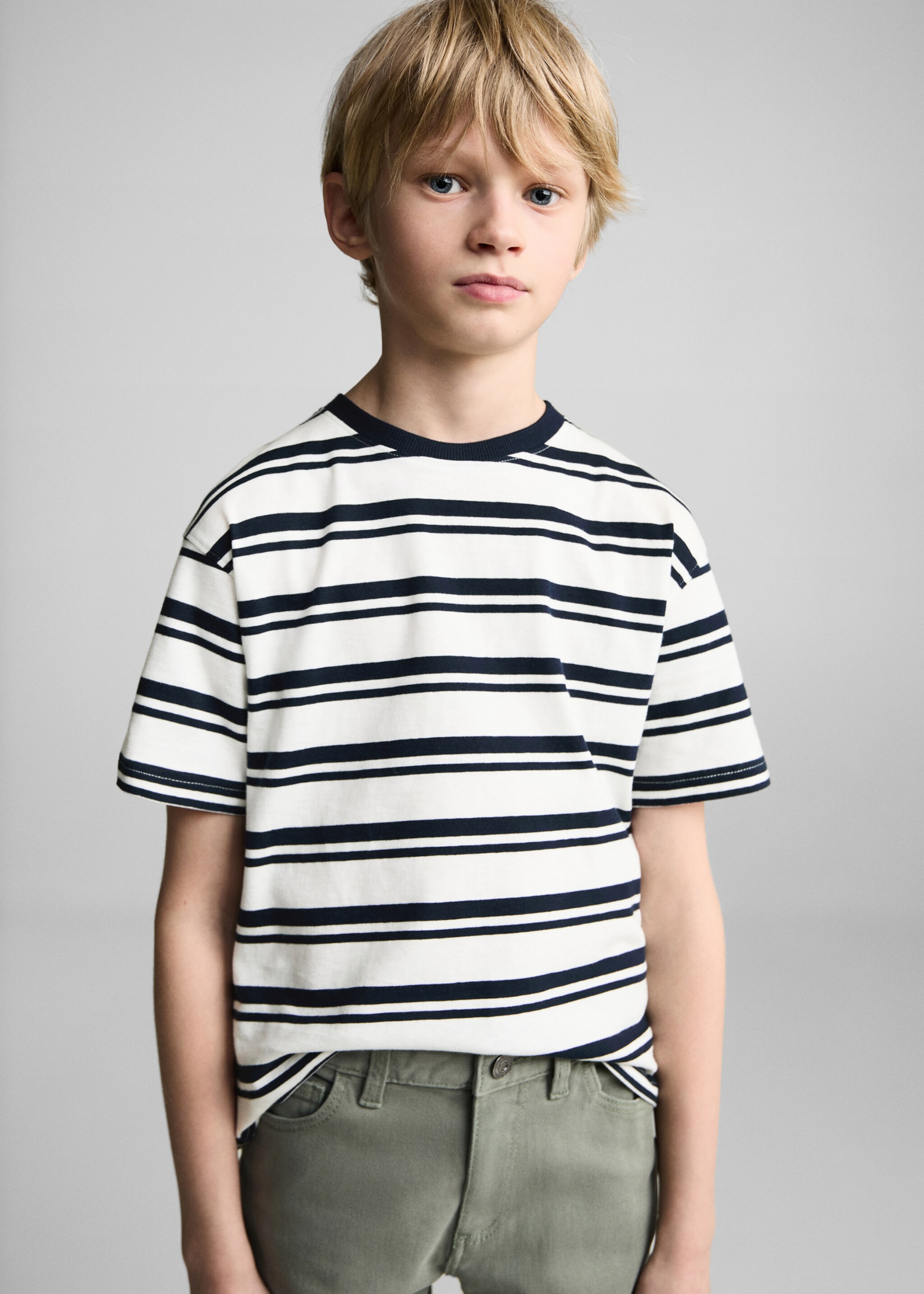 Striped cotton T-shirt - Medium plane, Dark Navy. Ref: 87013649-00.