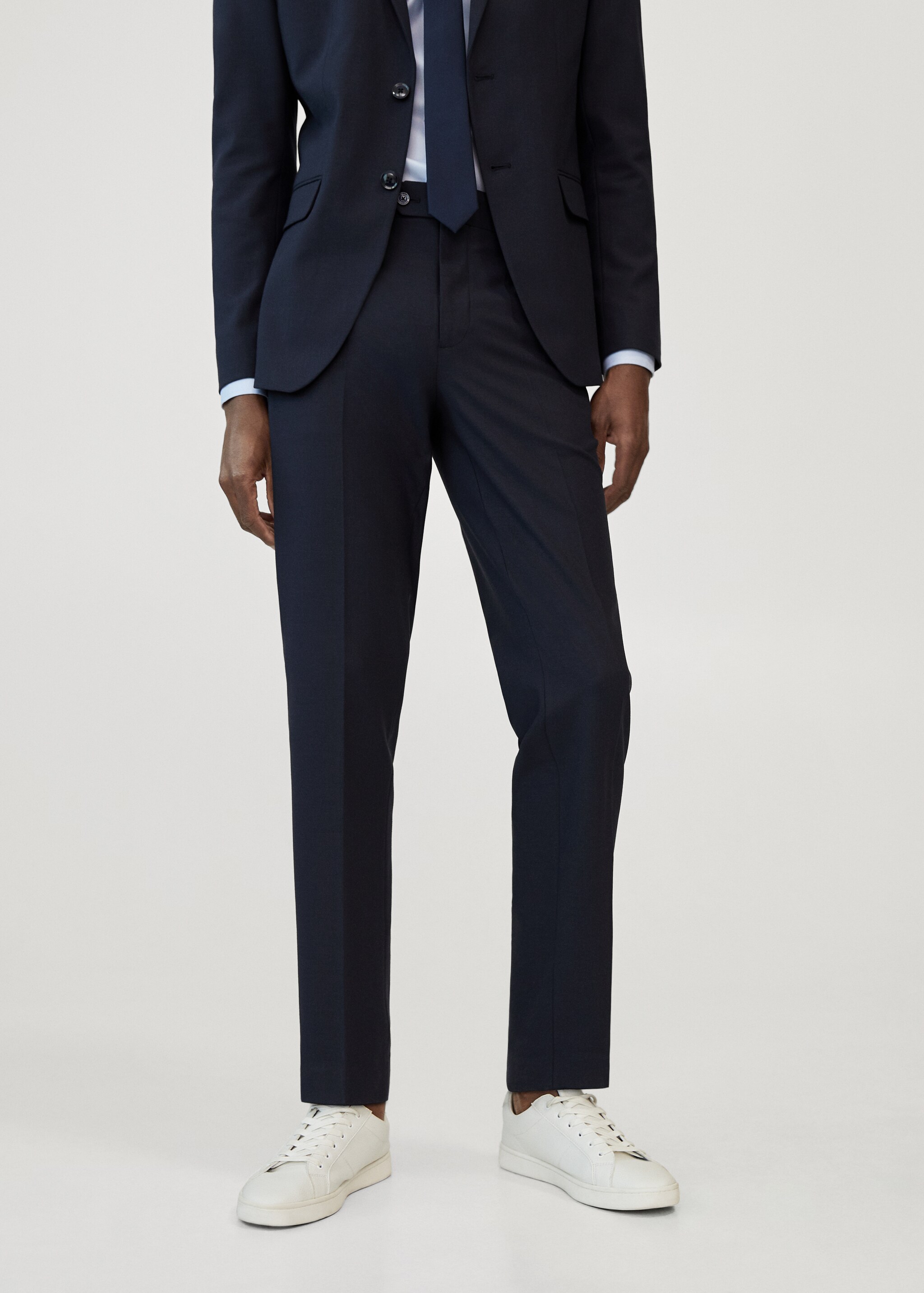 Lněné oblekové kalhoty slim fit - Náhled ve středové rovině