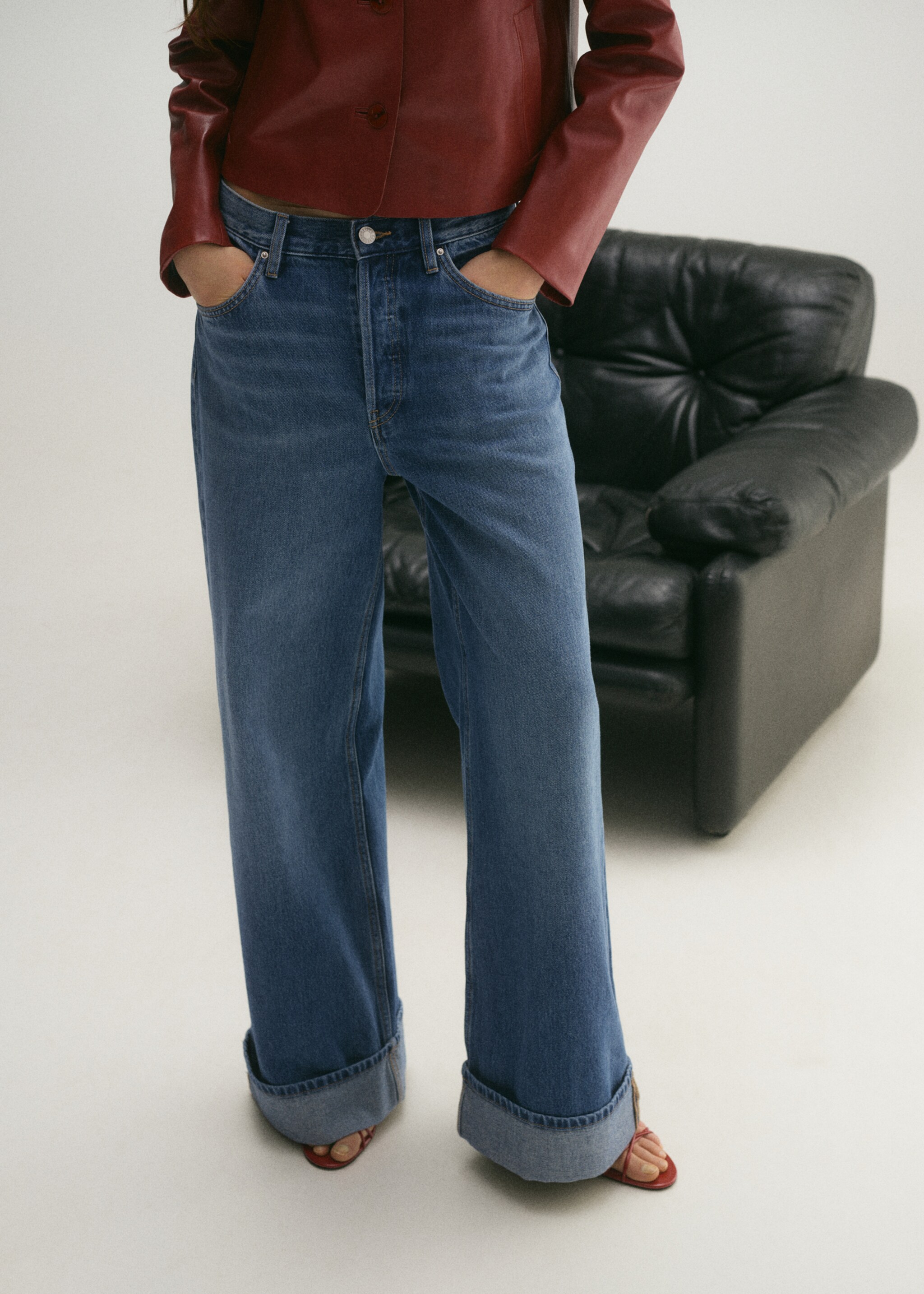 Wideleg jeans with turned-up hem - Medium plane, Medium Blue. Ref: 87014072-00.