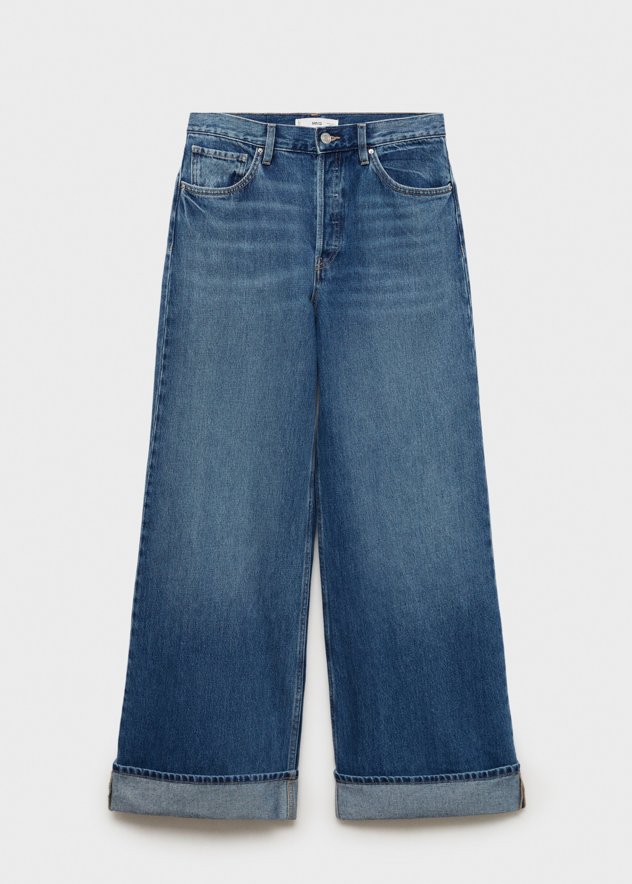 Wideleg jeans with turned-up hem - Article without model, Medium Blue. Ref: 87014072-00.