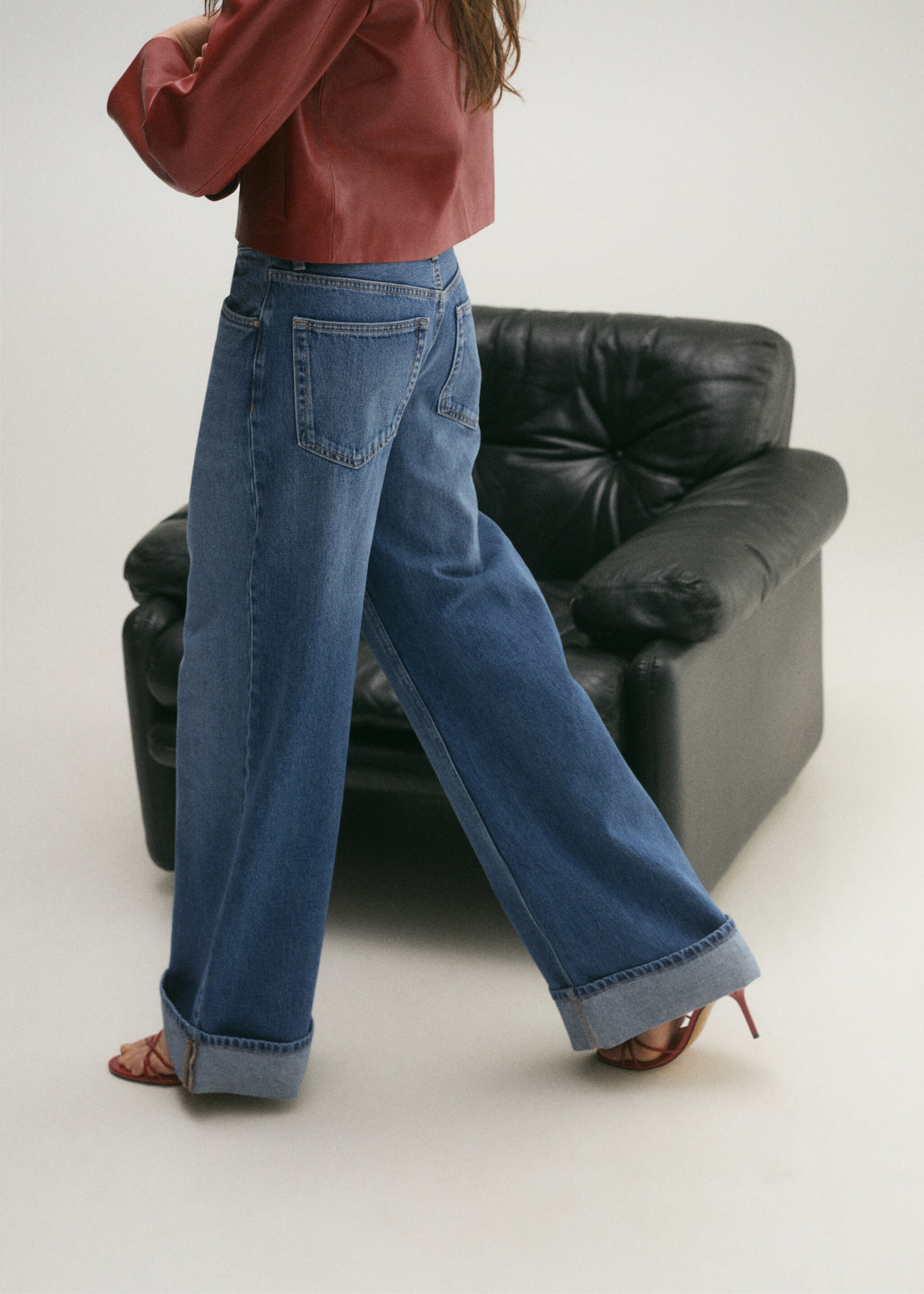 Wideleg jeans with turned-up hem - Reverse of the article, Medium Blue. Ref: 87014072-00.