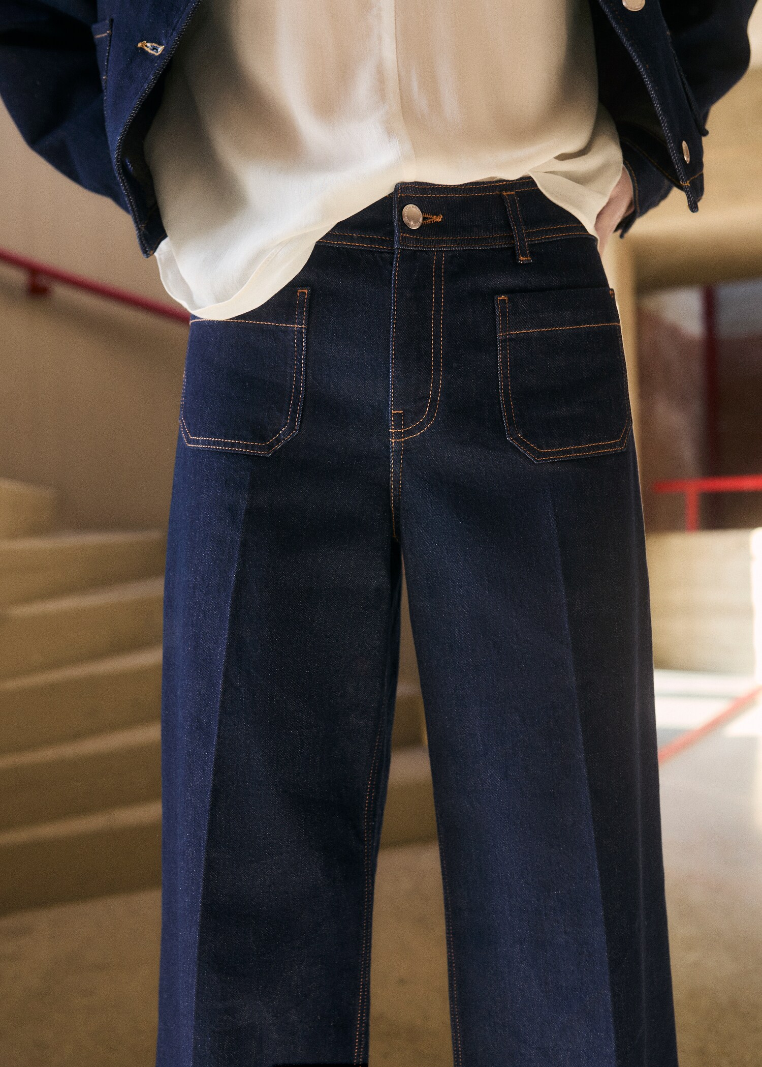 Wide leg jeans with pockets rinse wash - Medium plane