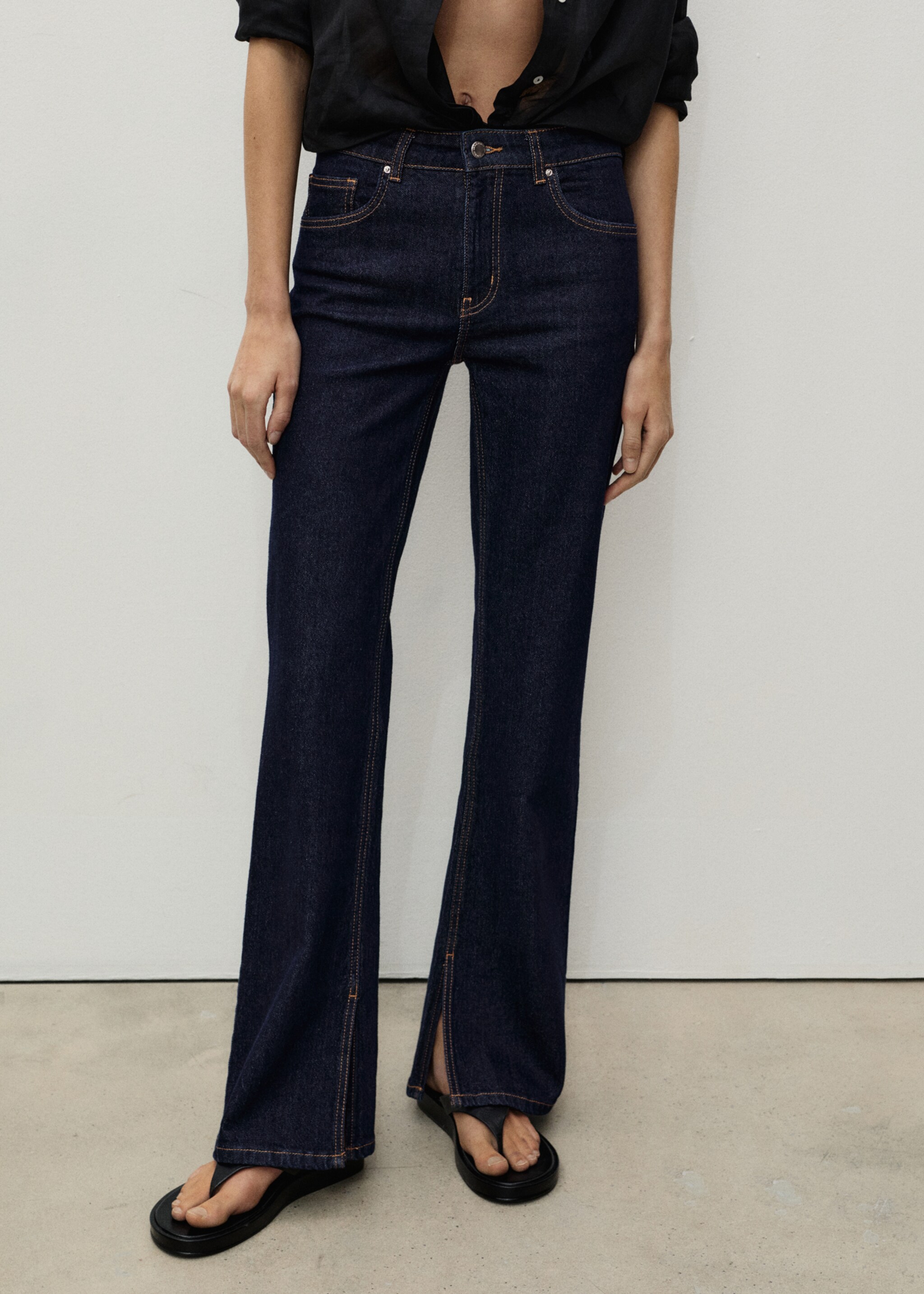 Rinse-wash flared jeans with openings - Medium plane, Open Blue. Ref: 87014078-00.