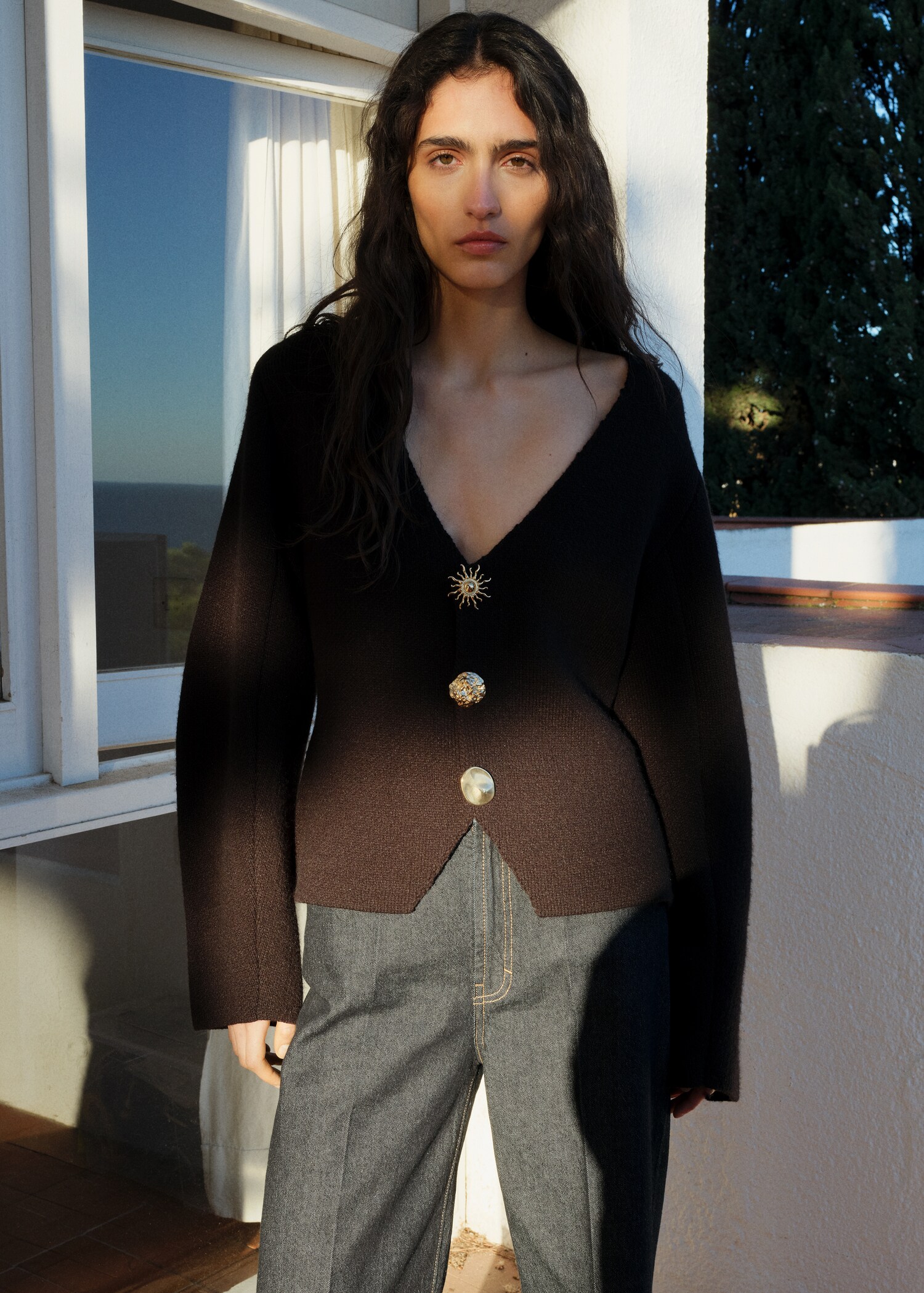 High-rise wideleg rinse-wash jeans - Middenvlak