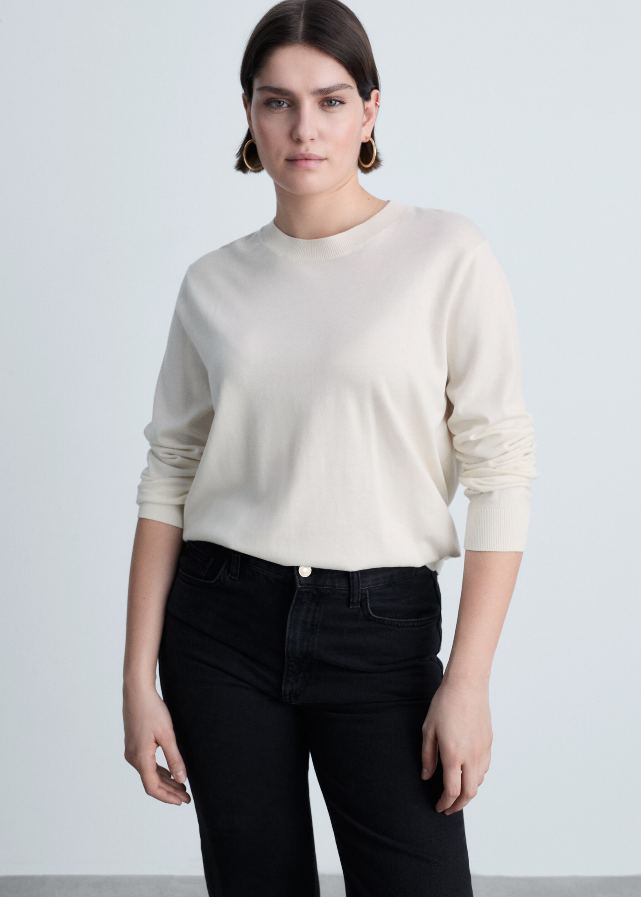 Silk-blend knitted sweater - Details of the article 5, Ecru. Ref: 87014081-00.