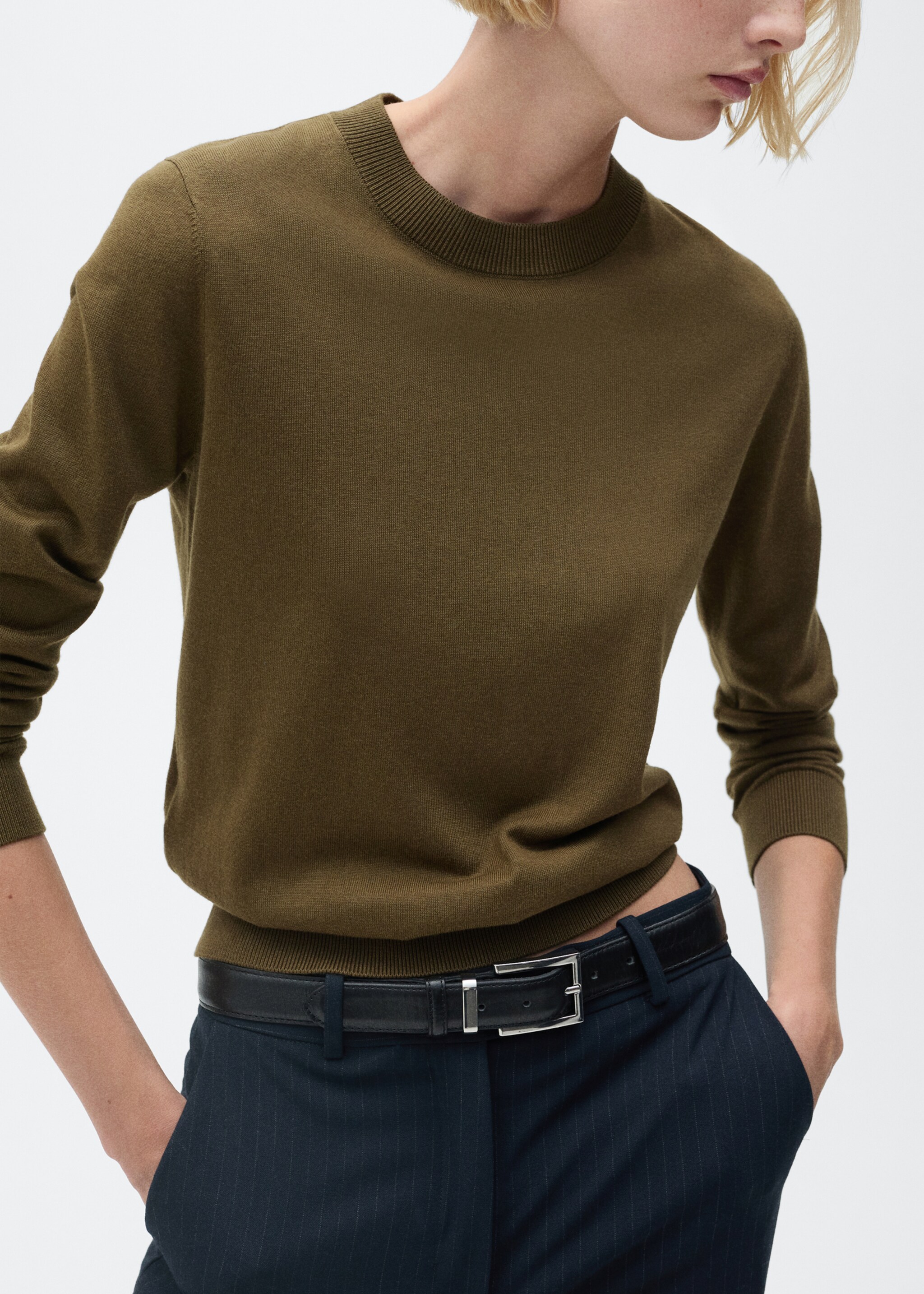 Silk-blend knitted sweater - Medium plane, Khaki. Ref: 87014081-00.