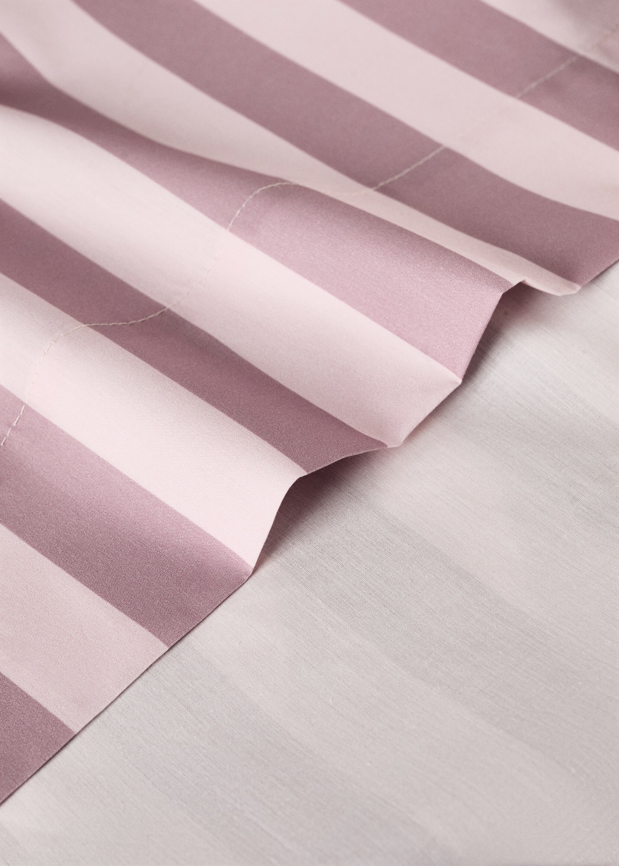 Cotton percale thick-striped top sheet for cot - Details of the article 1, Pink. Ref: 87014088-00.