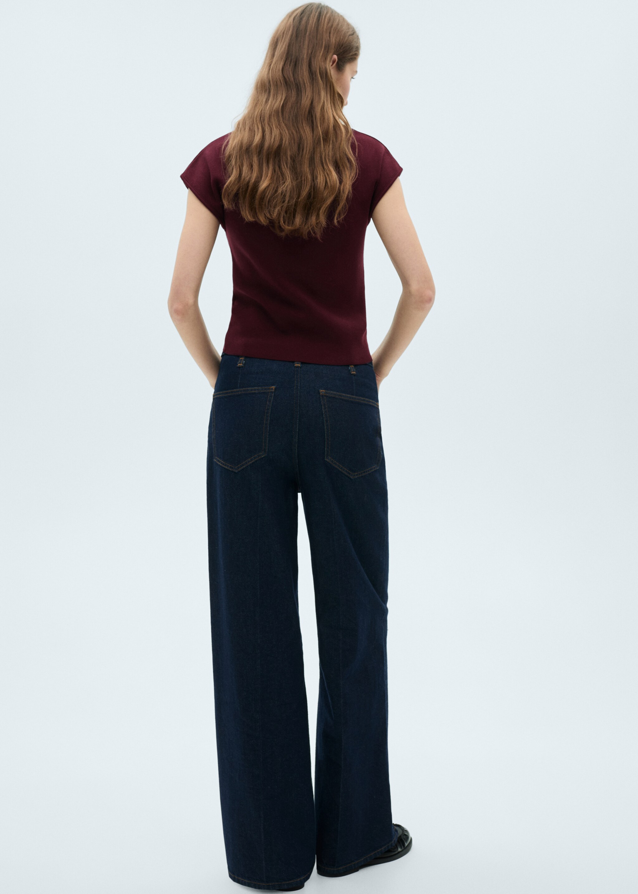 Pulover din tricot subțire cu mânecă scurtă - Spatele articolului, Maro. Ref: 87014091-00.