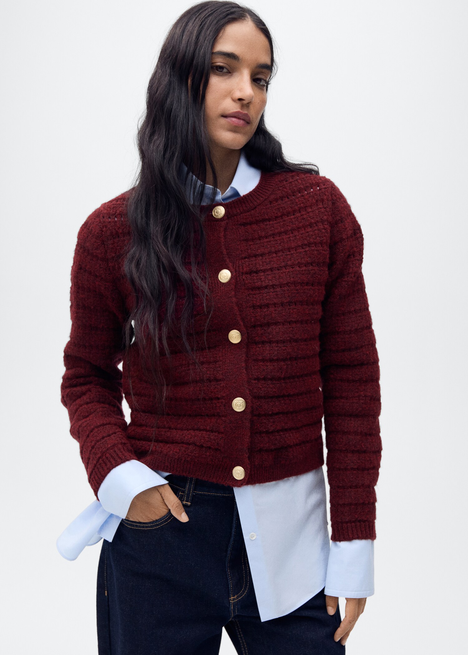 Knitted jacket with openwork details - Medium plane