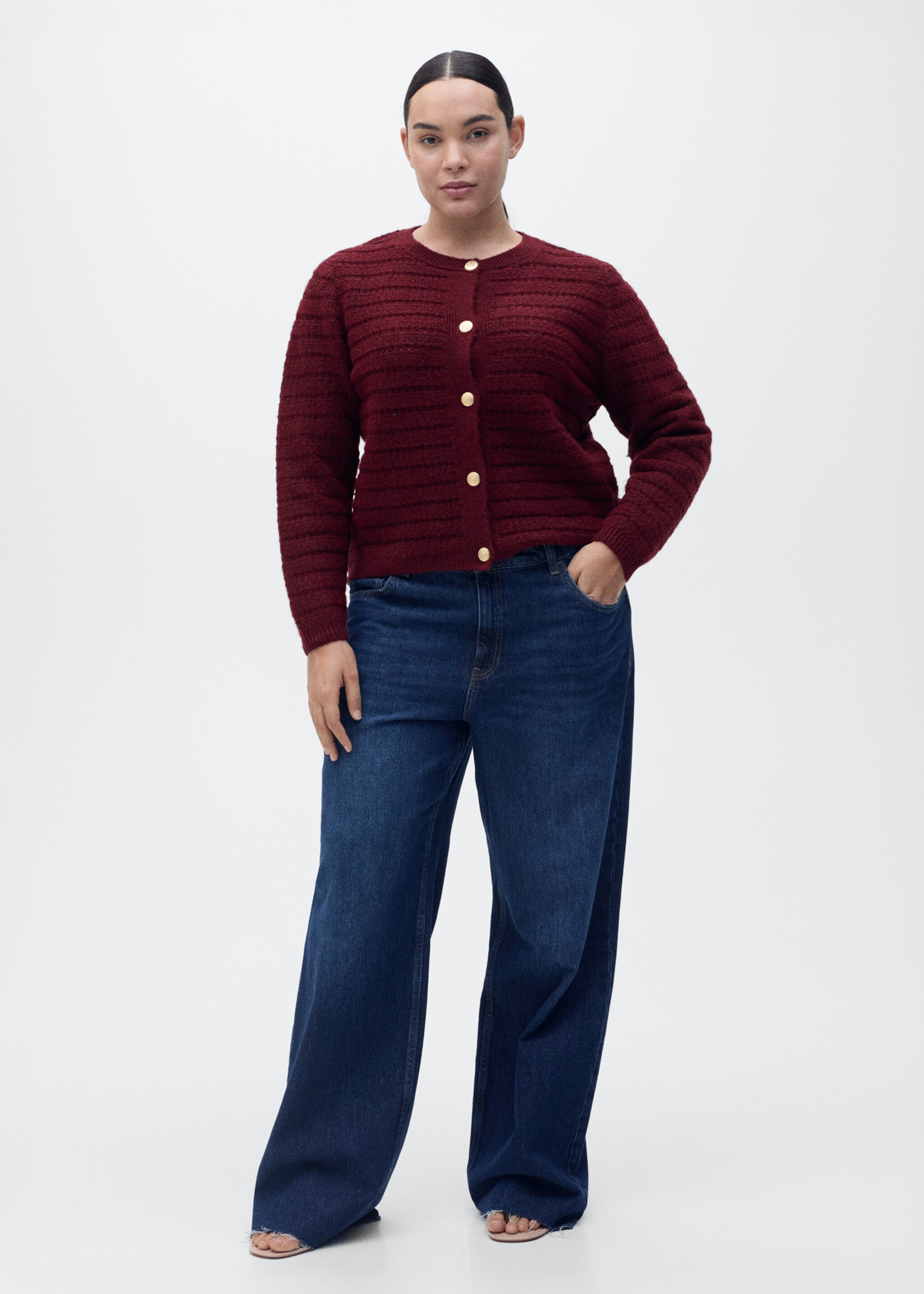 Knitted jacket with openwork details - Details of the article 3, Wine. Ref: 87014095-00.