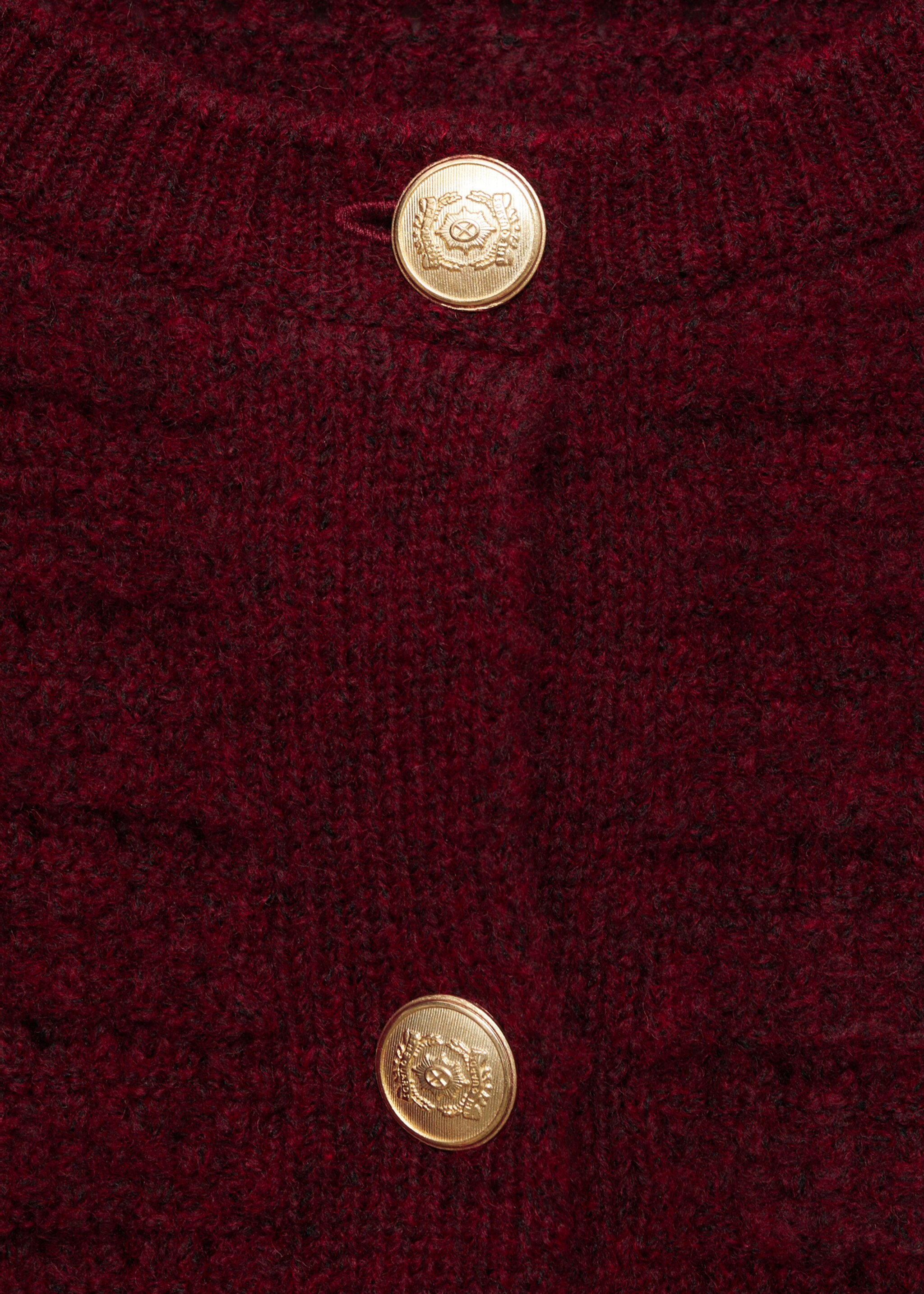 Knitted jacket with openwork details - Details of the article 8, Wine. Ref: 87014095-00.
