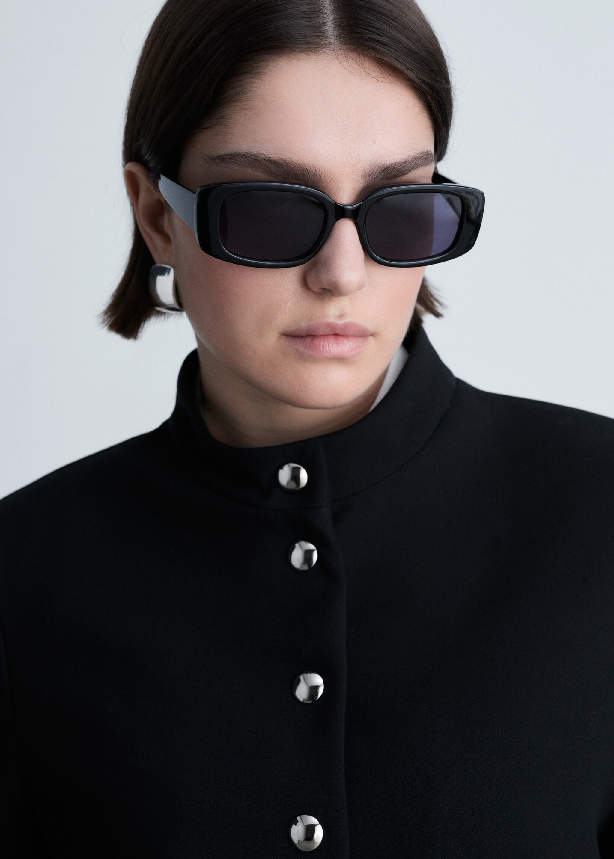 Jacket with jewel-button strip collar - Details of the article 4, Black. Ref: 87014096-00.
