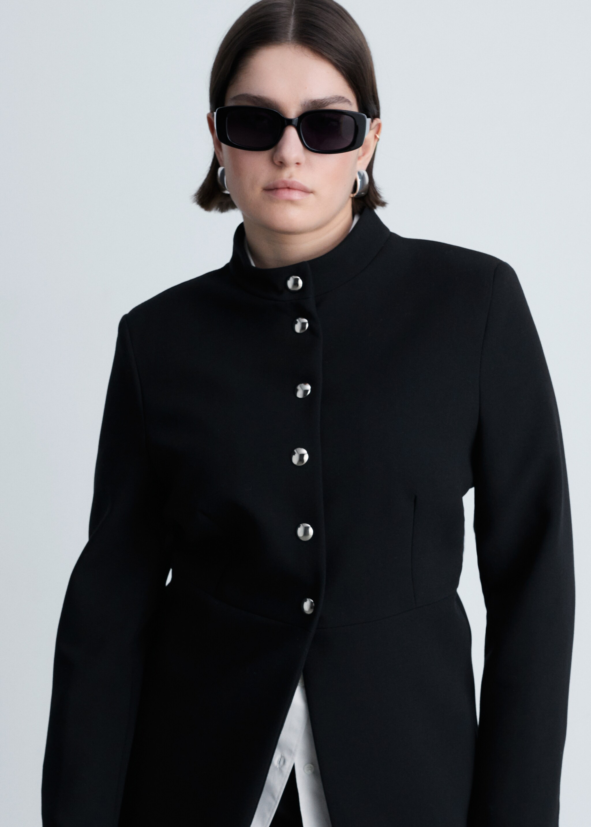 Jacket with jewel-button strip collar - Details of the article 5, Black. Ref: 87014096-00.