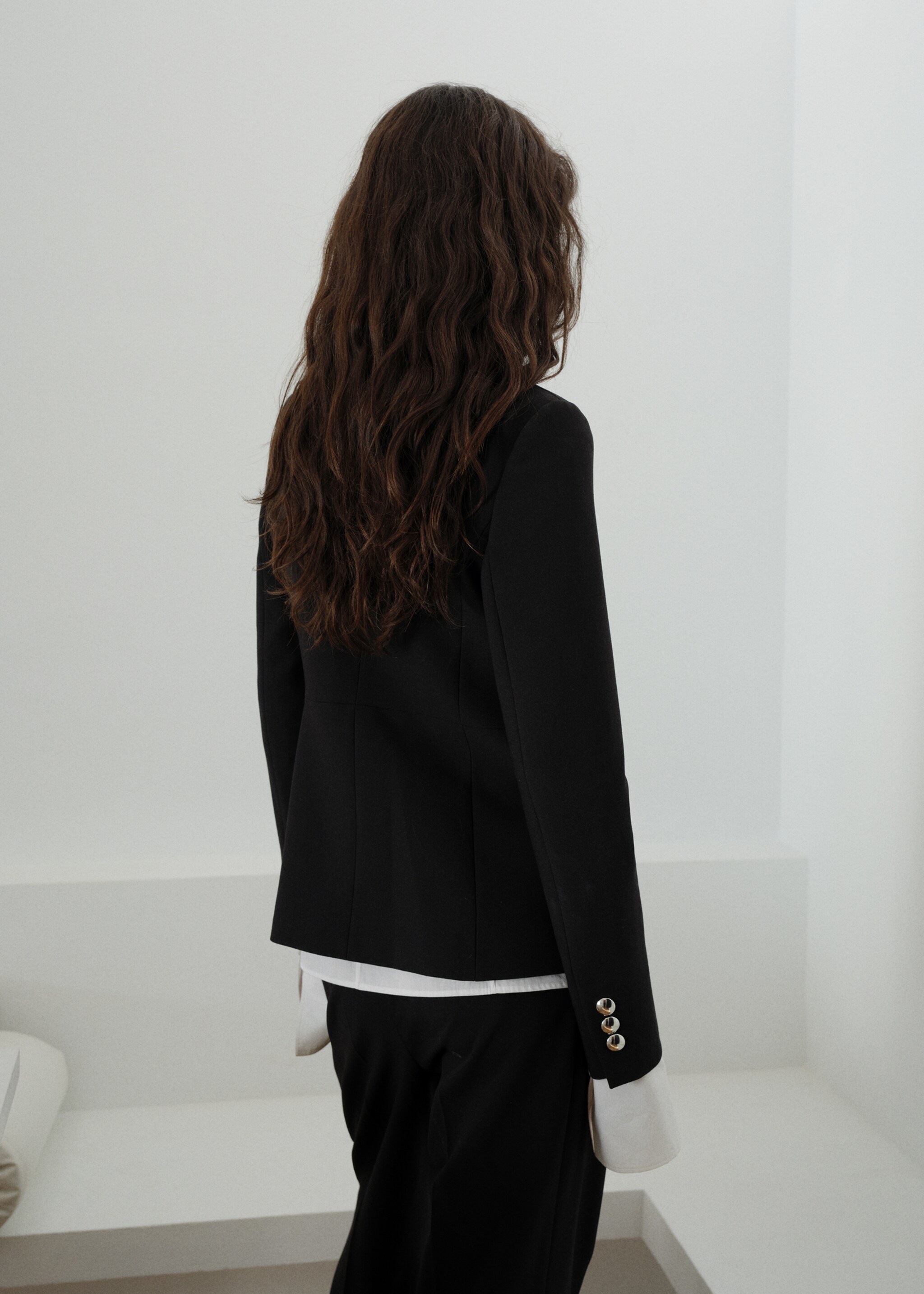 Jacket with jewel-button strip collar - Reverse of the article, Black. Ref: 87014096-00.