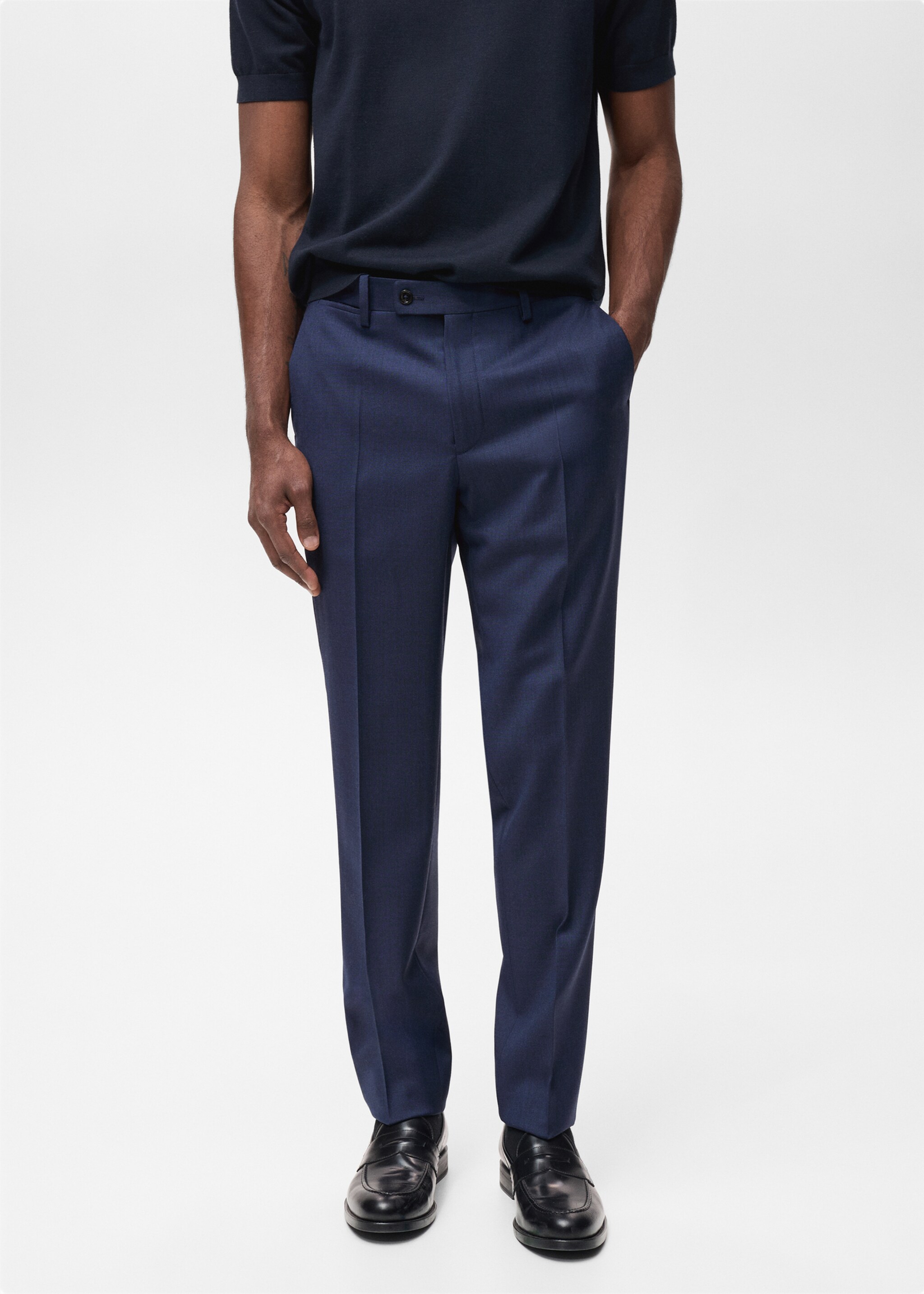 Turin 100% virgin wool suit trousers - Medium plane, Ink Blue. Ref: 87014399-00.