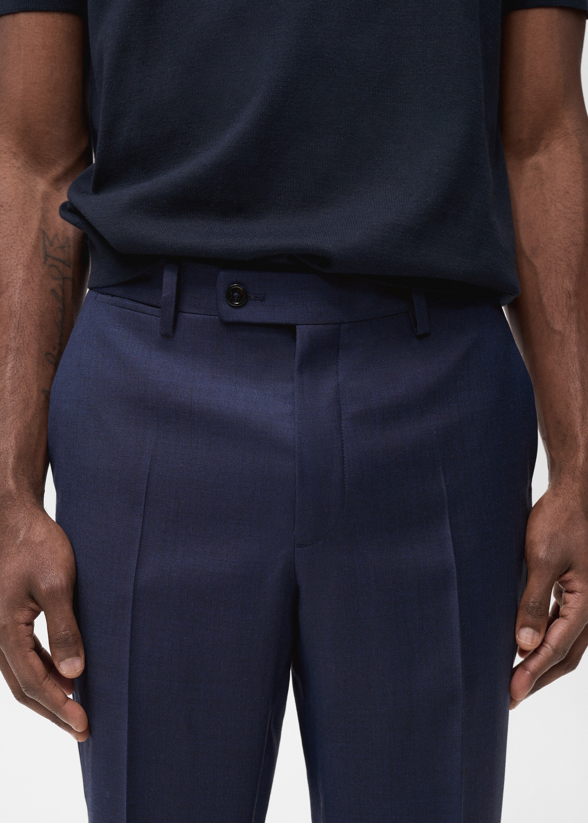 Turin 100% virgin wool suit trousers - Details of the article 1, Ink Blue. Ref: 87014399-00.