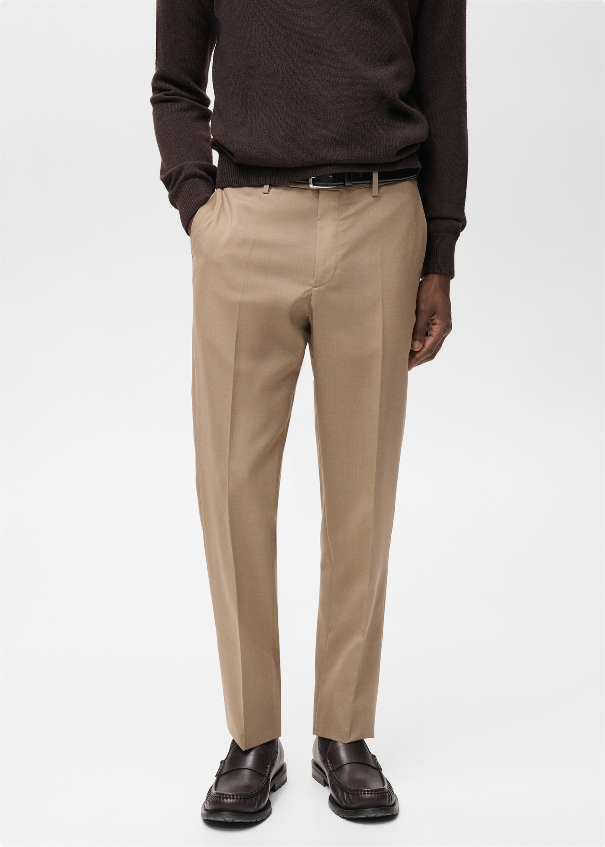 Turin 100% virgin wool suit trousers - Medium plane, Beige. Ref: 87014400-00.