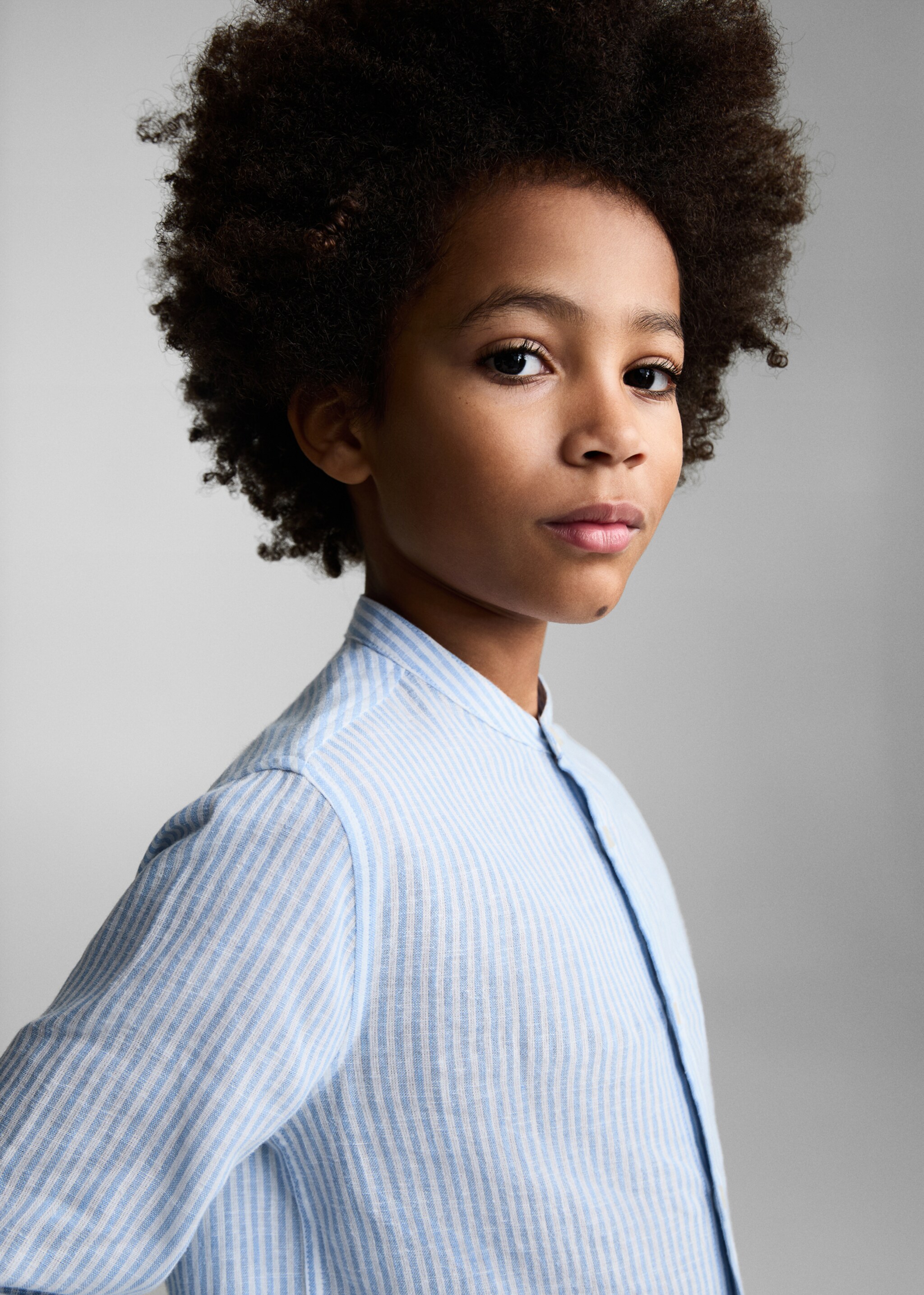 Striped cotton linen shirt - Details of the article 1, Blue. Ref: 87014404-00.