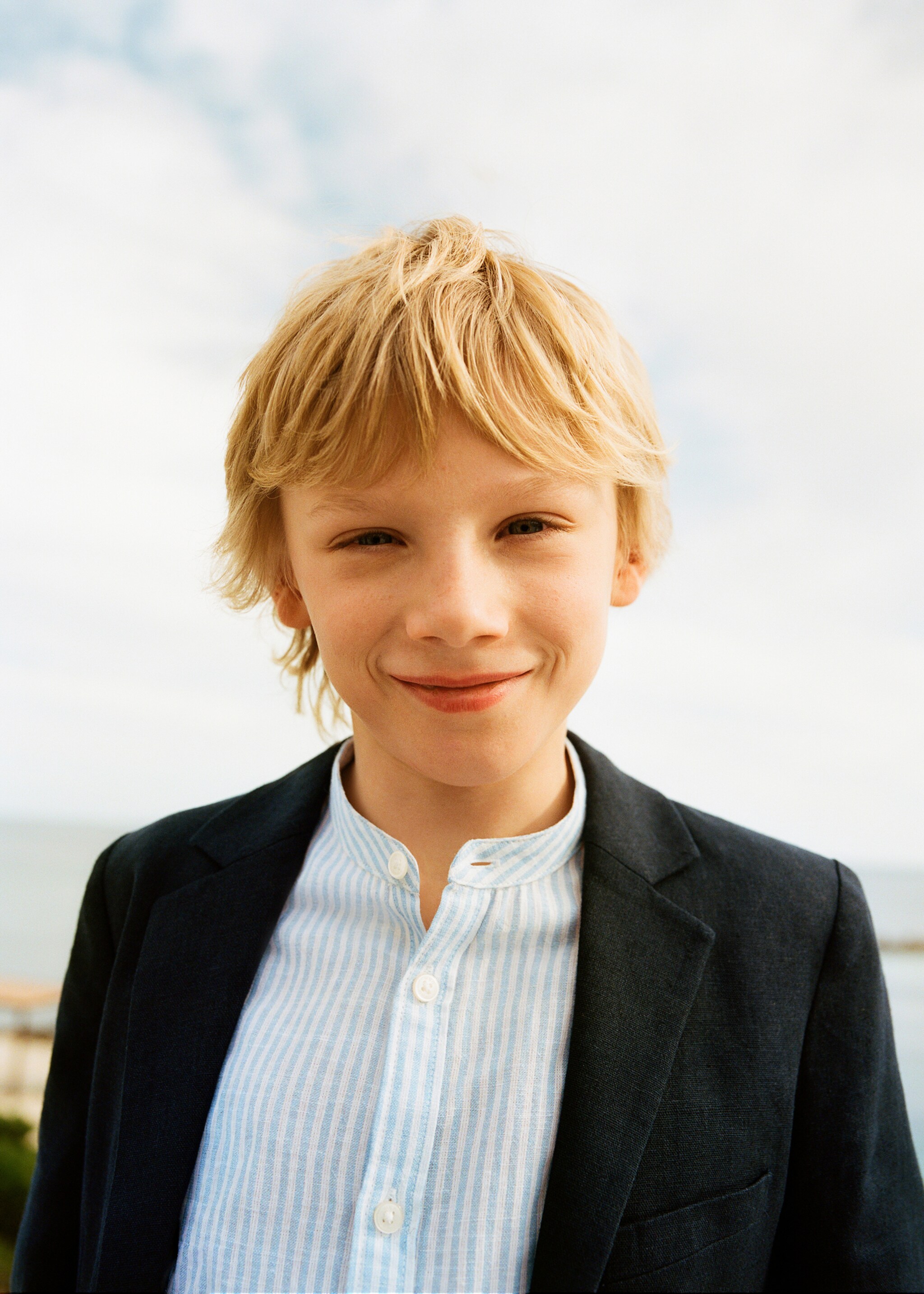 Striped cotton linen shirt - Details of the article 5, Blue. Ref: 87014404-00.