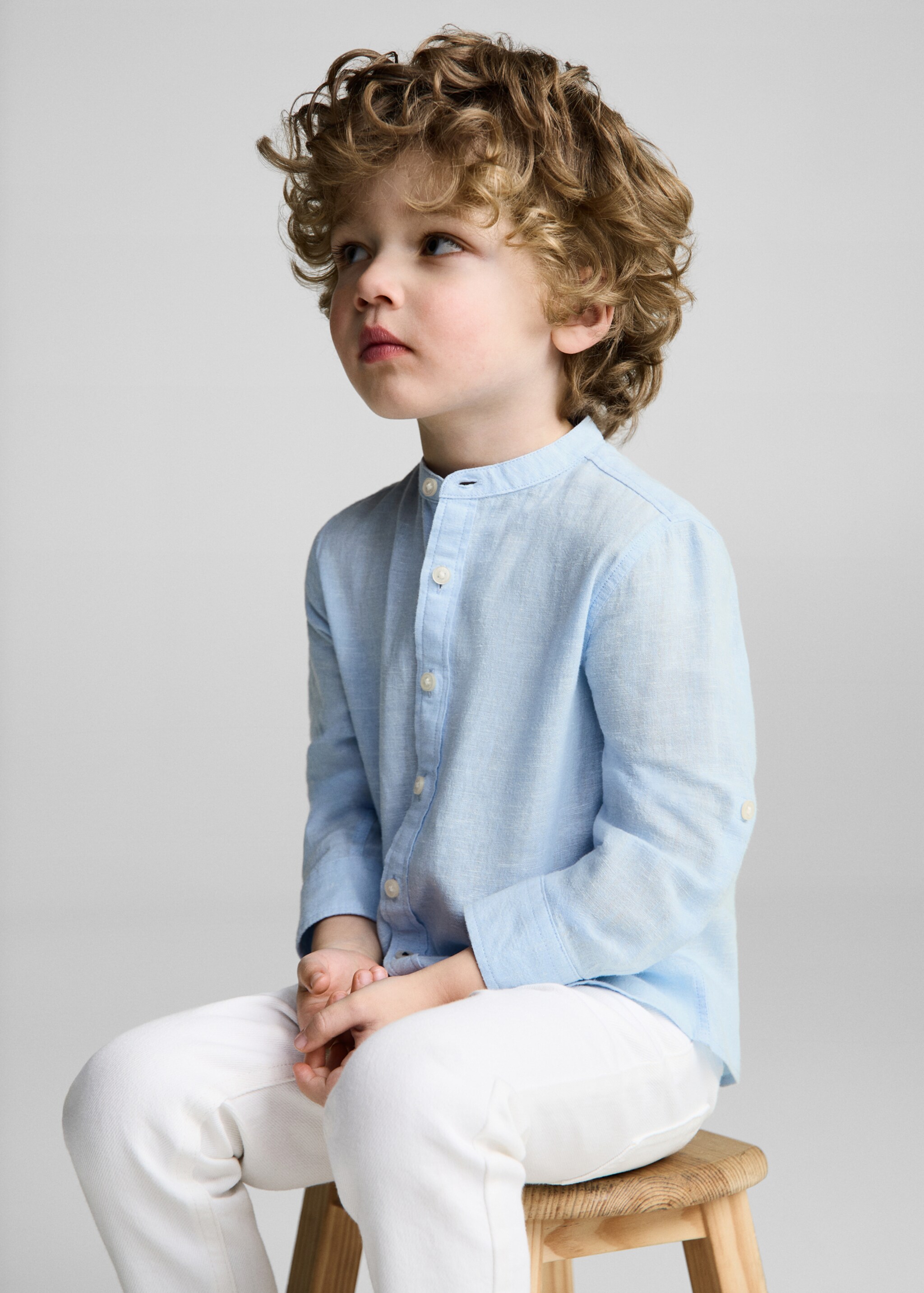 Chemise lin col mao - Détail de l'article 2, Bleu ciel. Ref: 87014405-00.