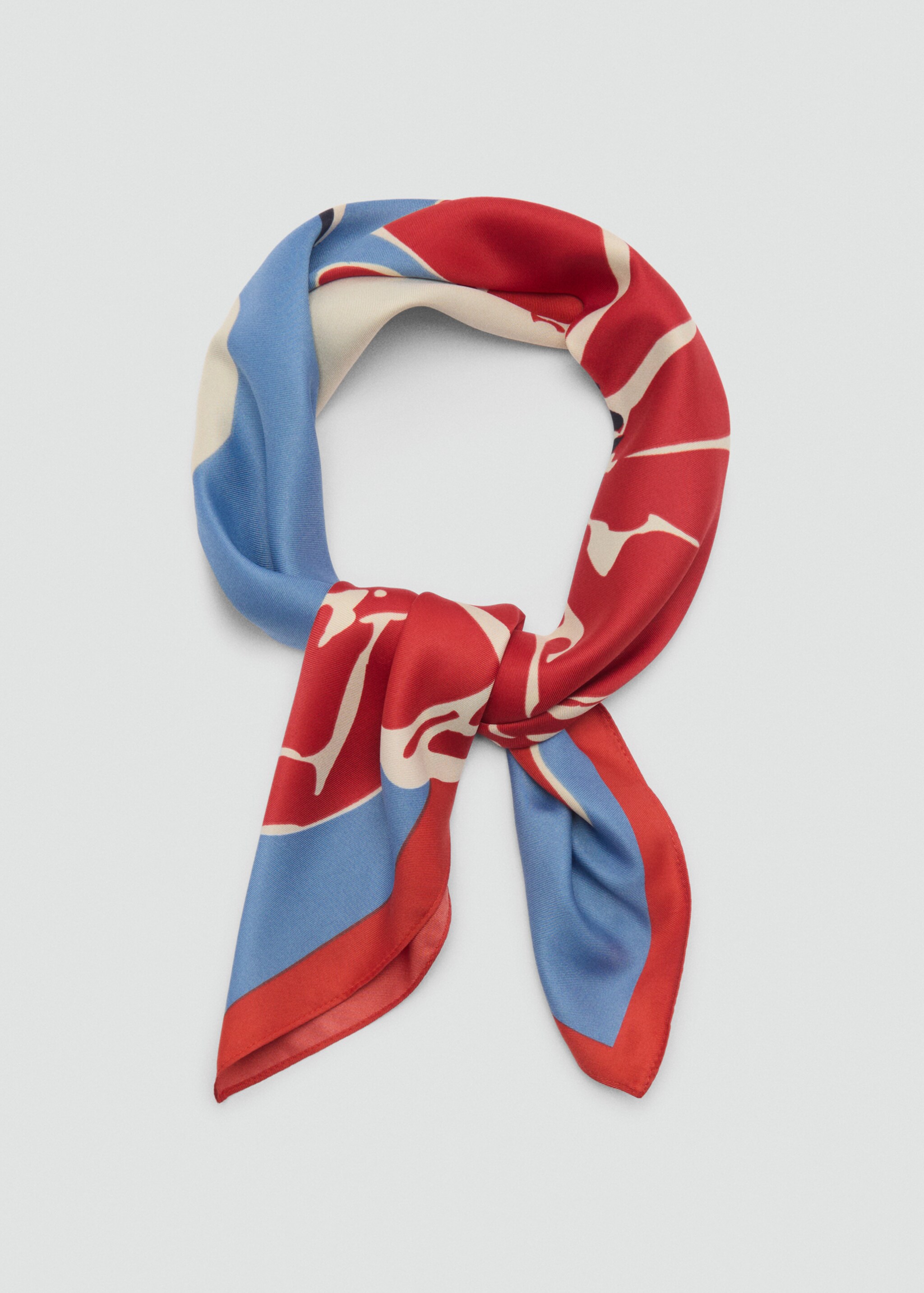 Floral satin scarf - Details of the article 1, Red. Ref: 87014411-00.