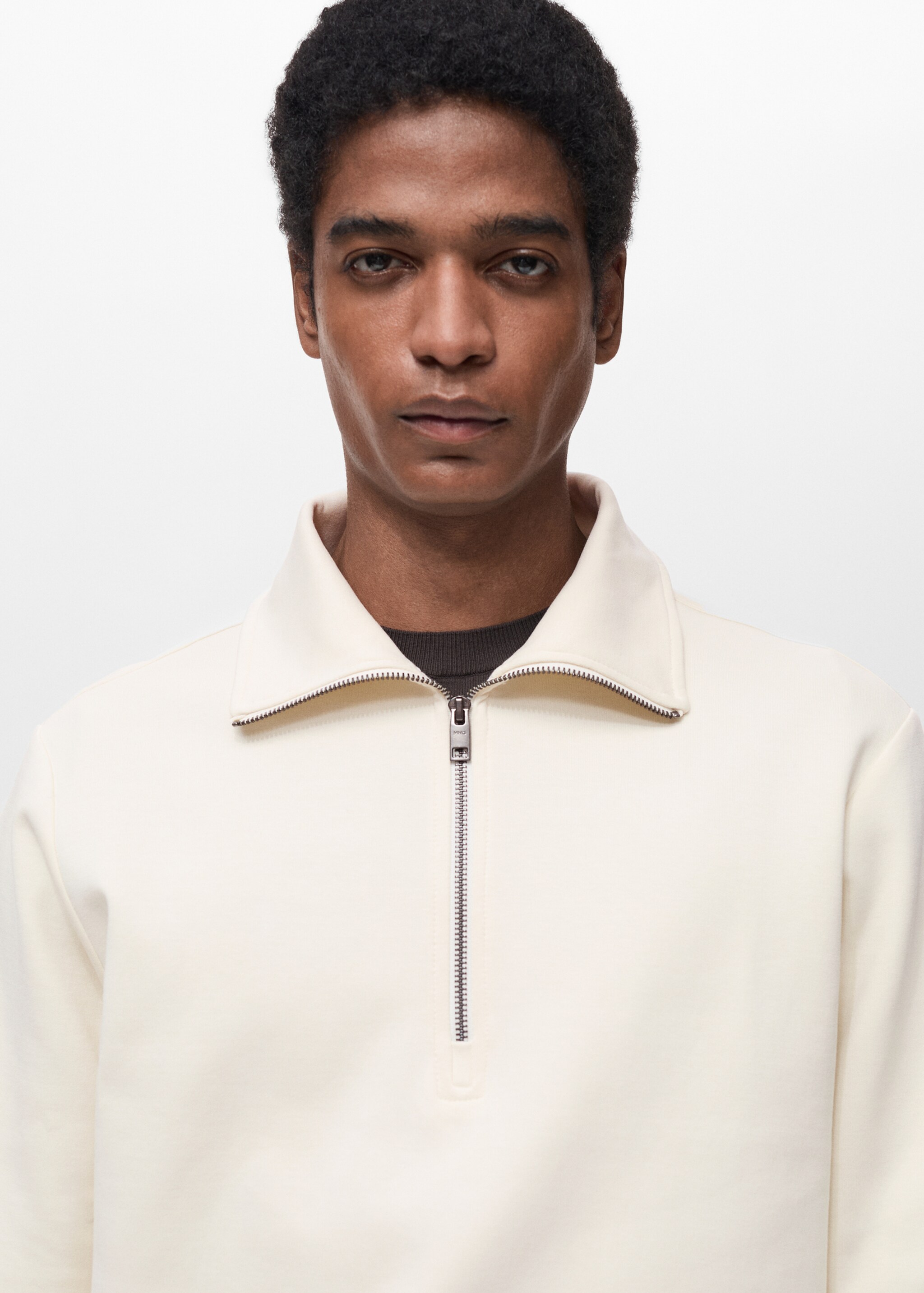 Regular-fit cotton sweatshirt with zip - Details of the article 1, Off White. Ref: 87014412-00.