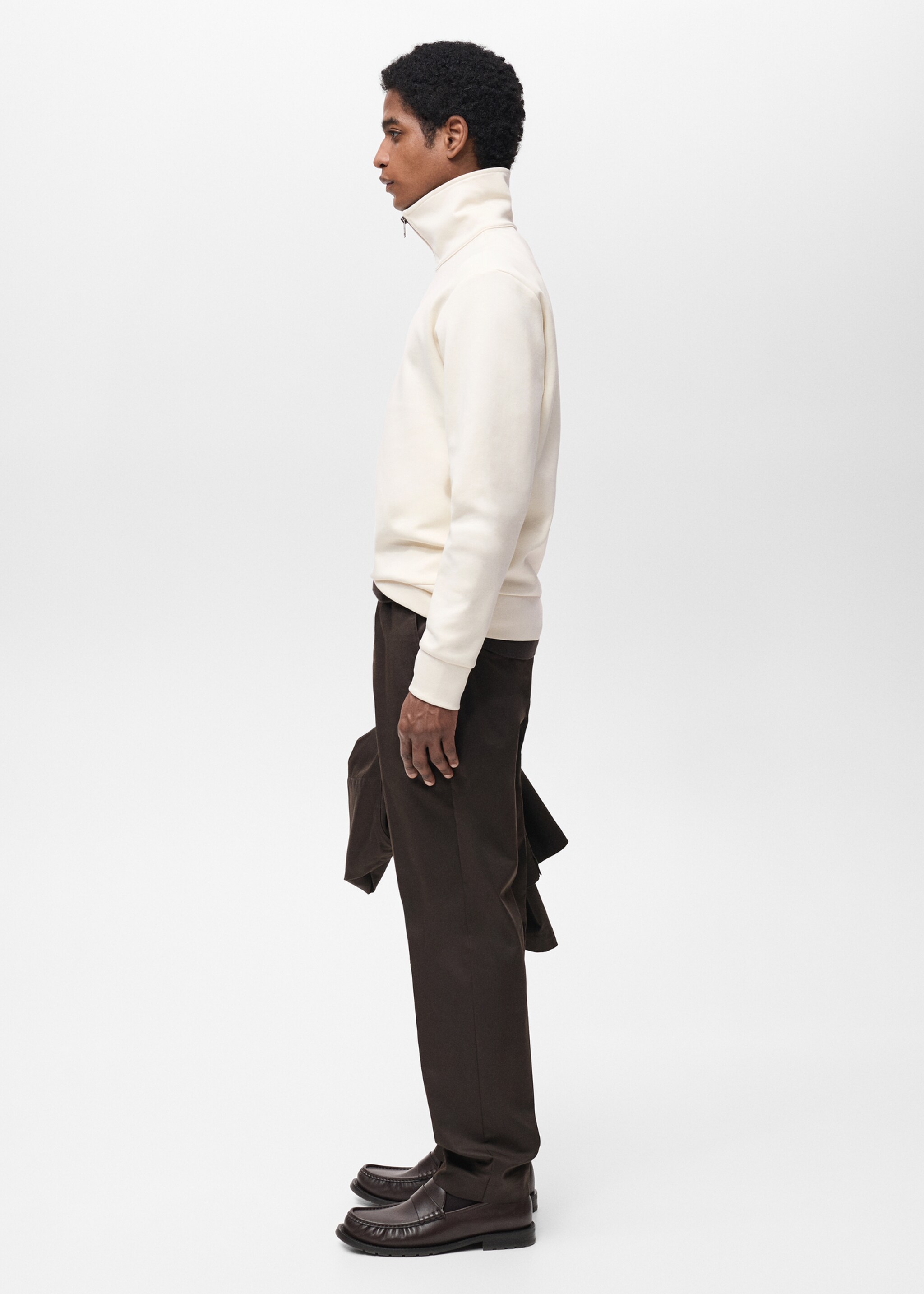 Regular-fit cotton sweatshirt with zip - Details of the article 2, Off White. Ref: 87014412-00.