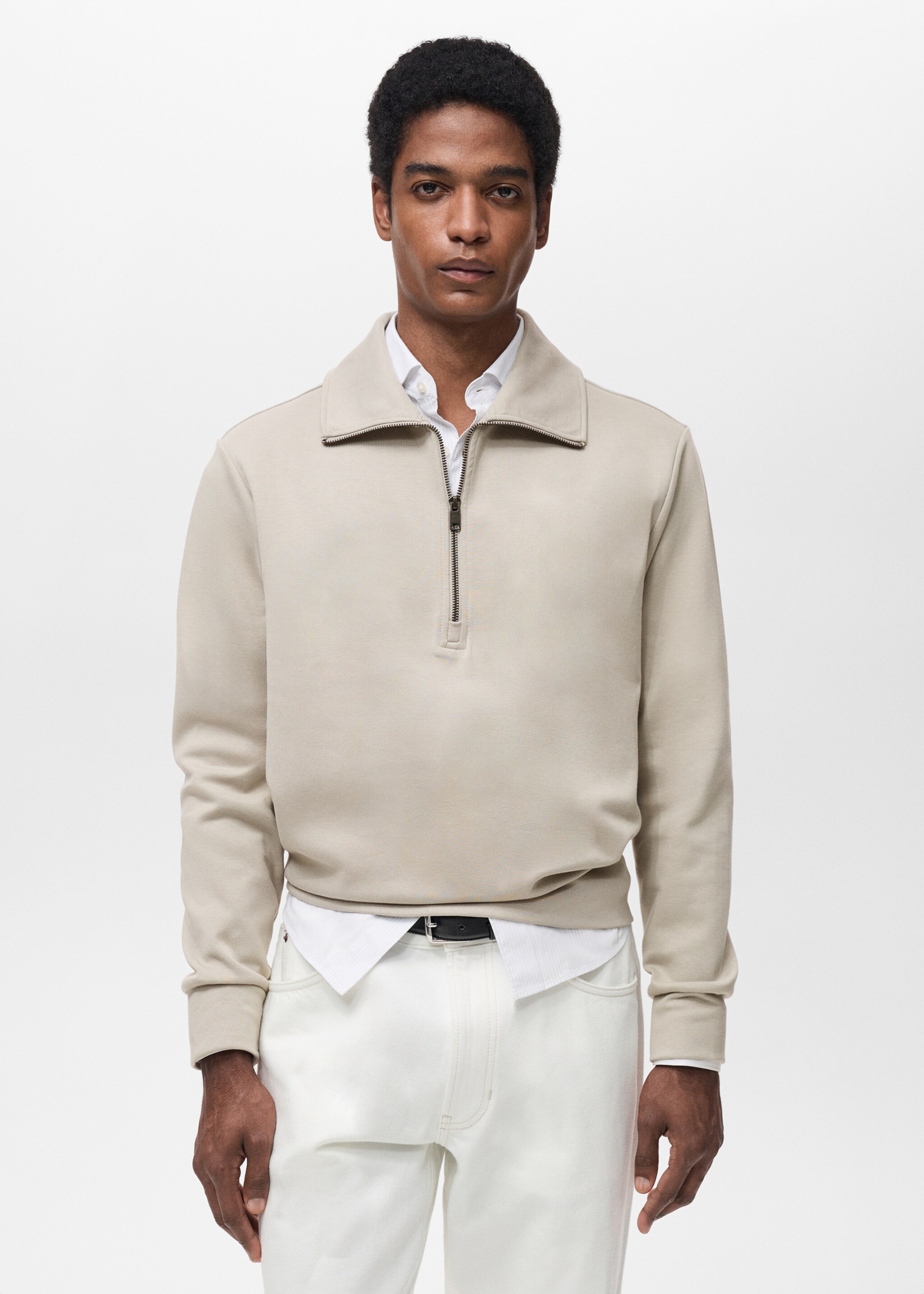 Regular-fit cotton sweatshirt with zip - Medium plane, Ice Grey. Ref: 87014412-00.