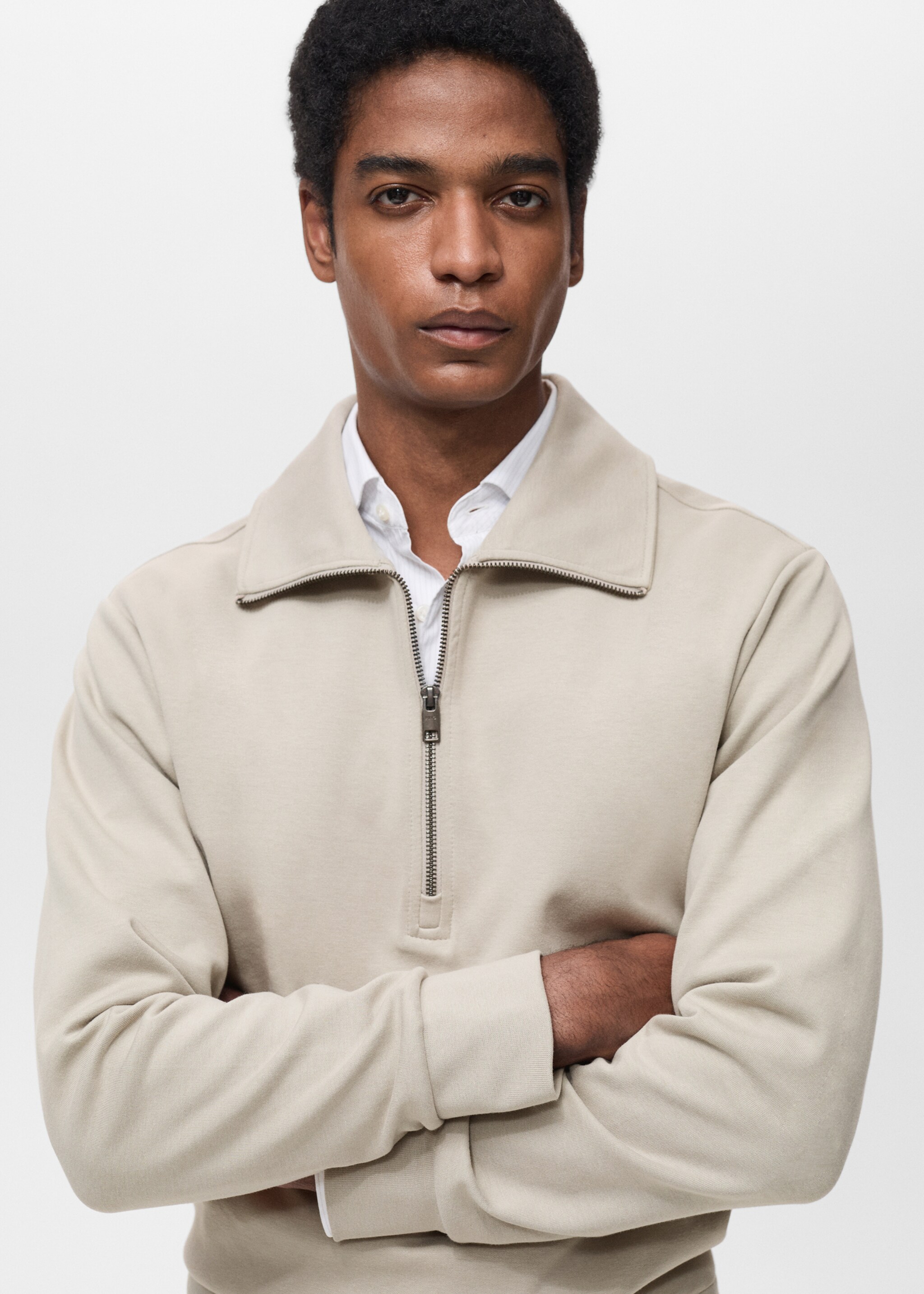 Regular-fit cotton sweatshirt with zip - Details of the article 1, Ice Grey. Ref: 87014412-00.