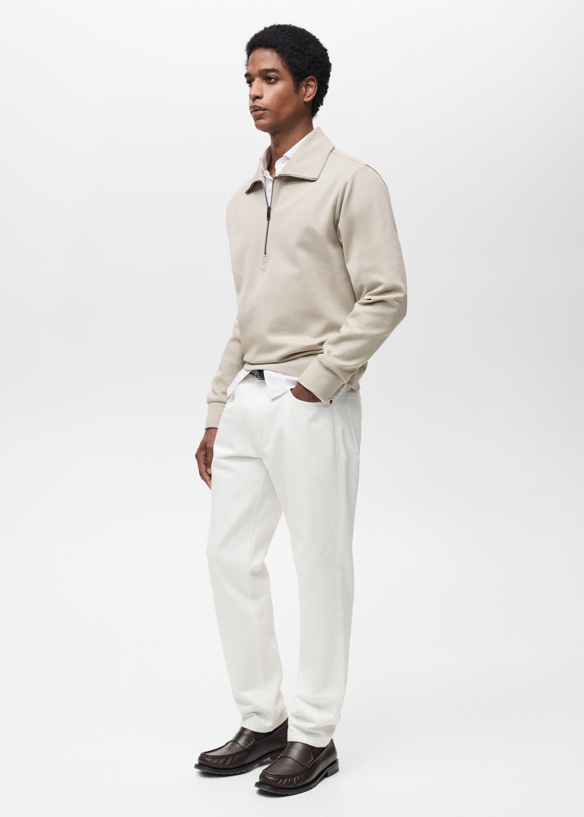 Regular-fit cotton sweatshirt with zip - Details of the article 2, Ice Grey. Ref: 87014412-00.