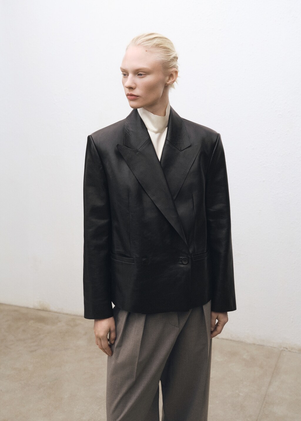 Double-breasted leather jacket - Women | MANGO OUTLET USA