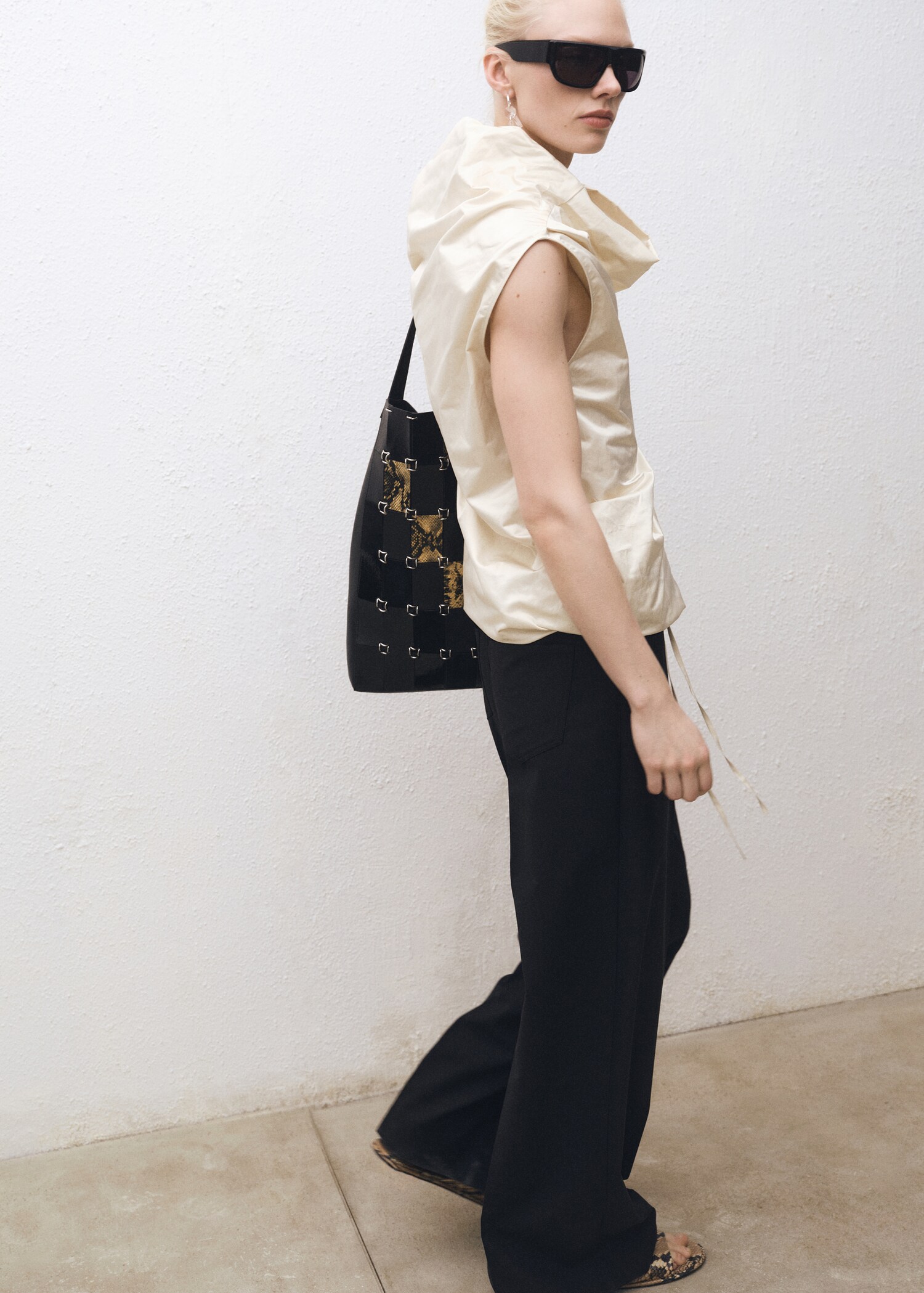 Vestido algodón cuello drapeado - Detalle del artículo 1